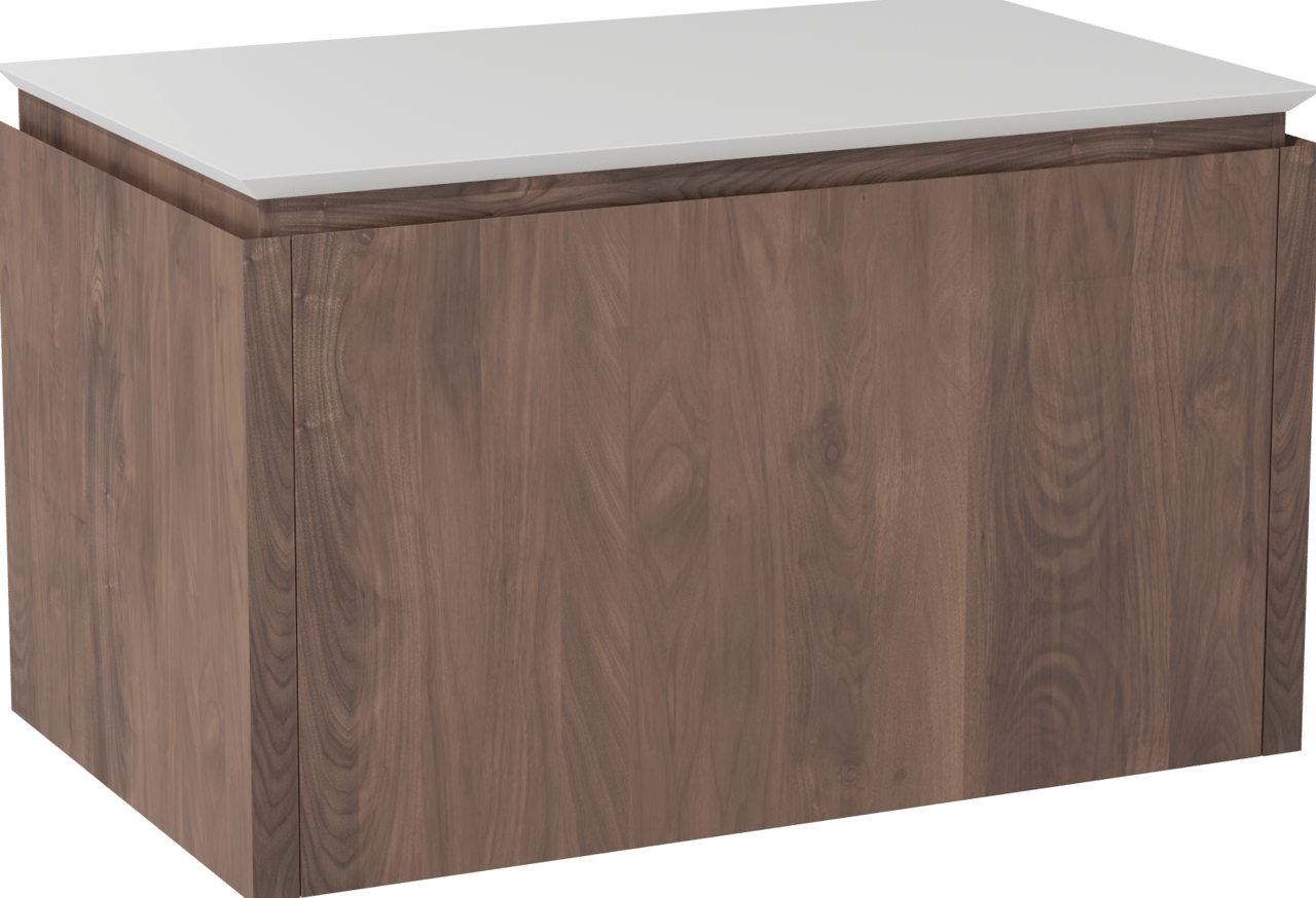 Balmani Eclips zwevend badkamermeubel 90 x 55 cm Amerikaanse notelaar met Eclips enkel tablet in Solid Surface mat wit