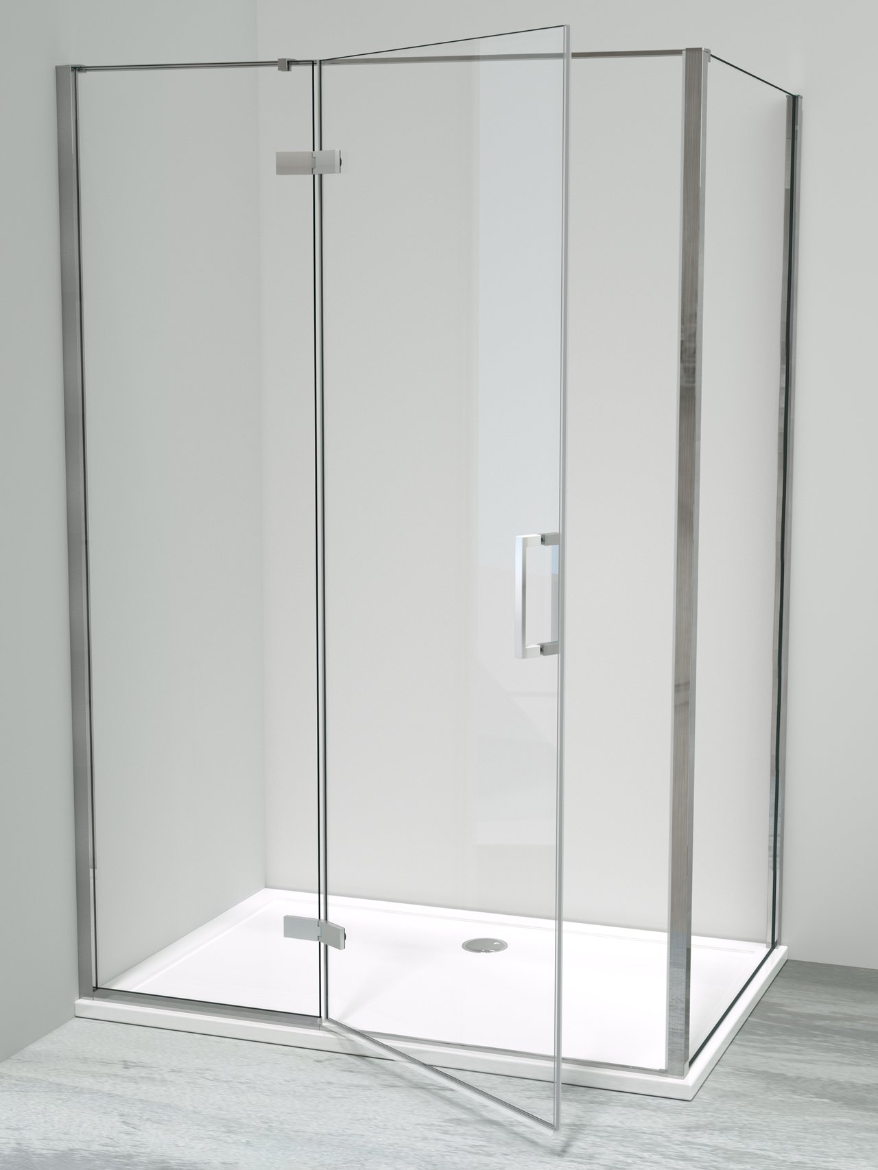 Luca Varess Nona douchecabine met draaideur en 2 vaste zijwanden 90 x 140 cm helder glas glans chroom profiel