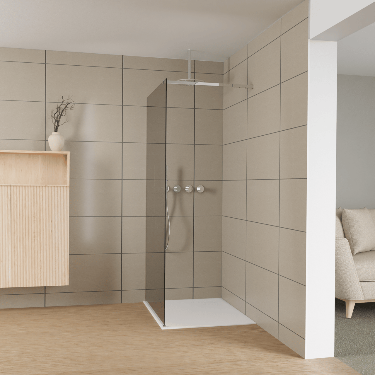 Balmani Modular douche à l'italienne: 100 x 200 cm, Miroir Reflex, Profil Chrome brillant