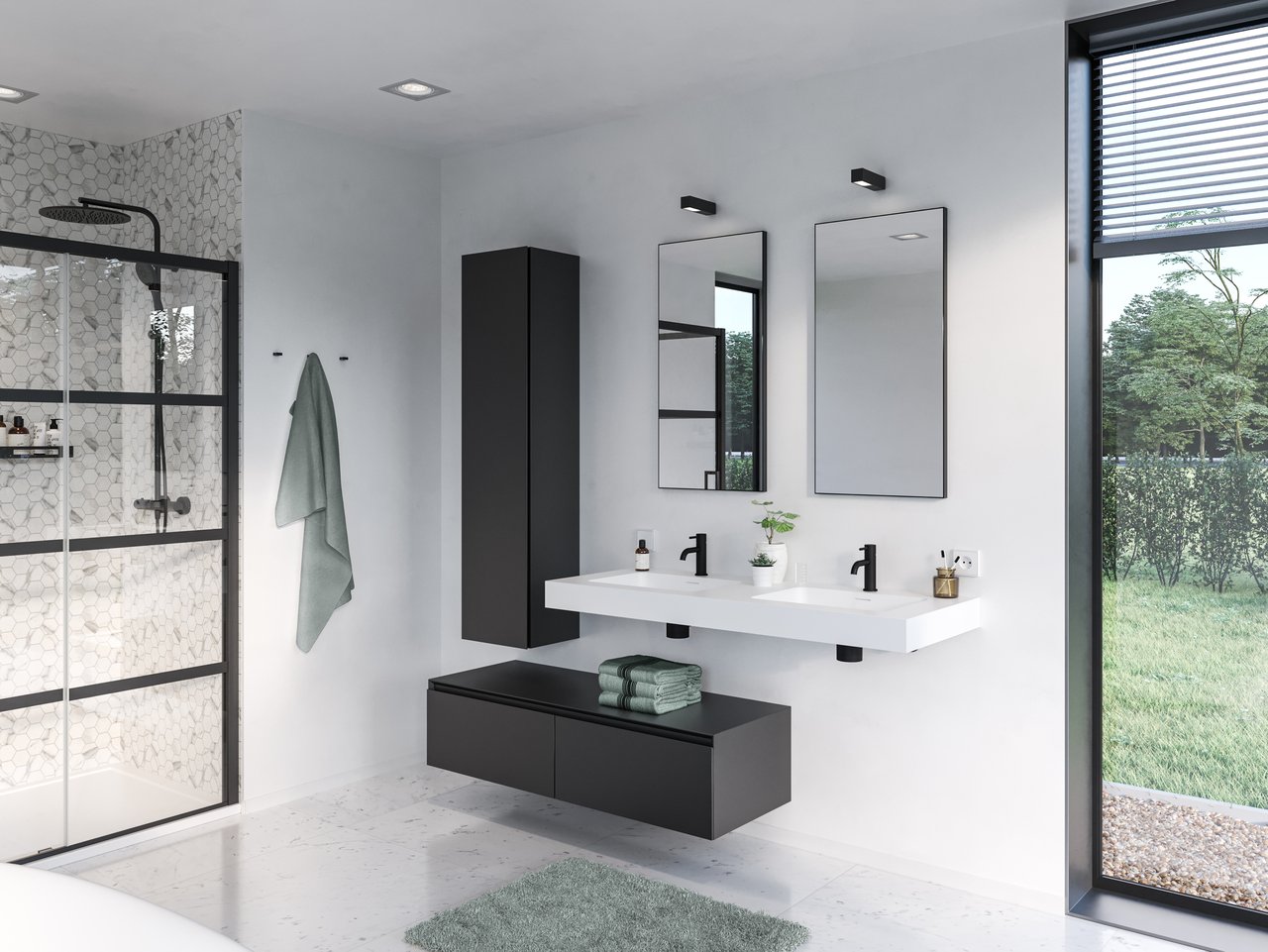 Storke Edge Modulo meuble sous-lavabo suspendu 130 x 48 cm noir mat 2 tiroirs