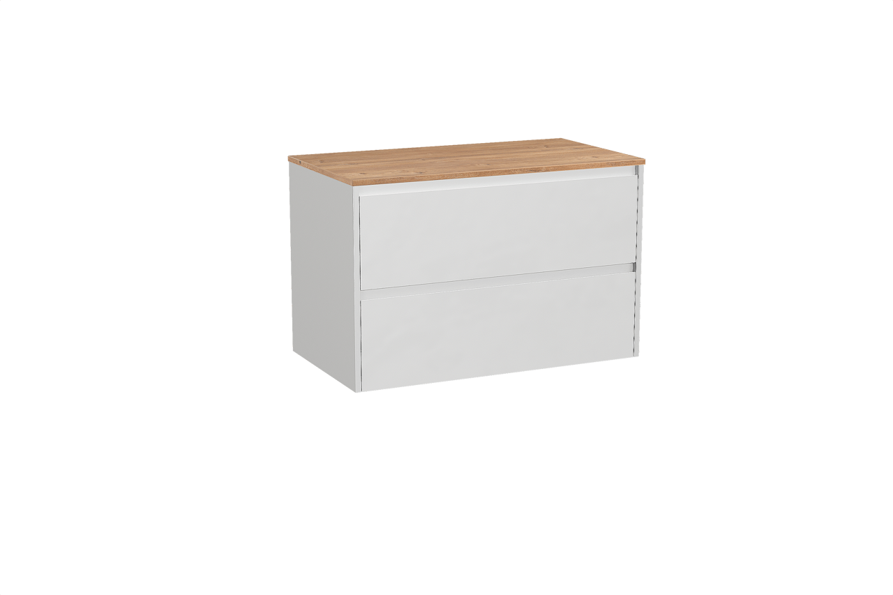 Storke Seda meuble salle de bains suspendu 95 x 52 cm blanc mat avec Panton tablette simple en mélaminé chêne brut