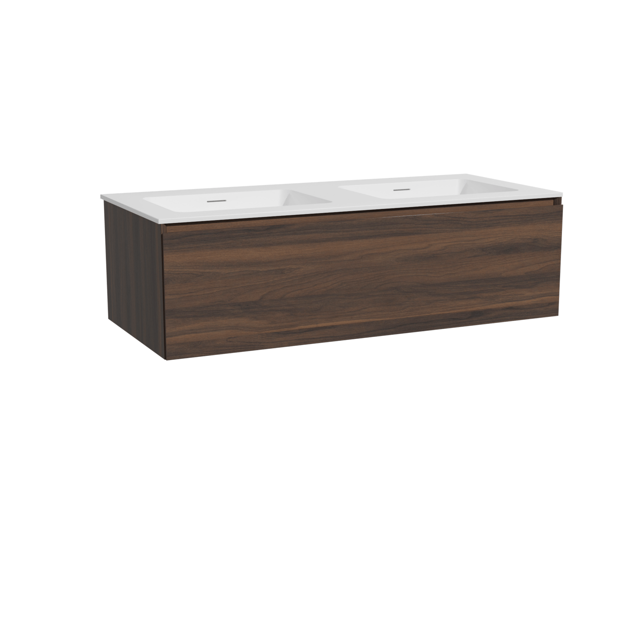 Storke Edge hängendes Möbelstück Set: 120 x 52 cm, Nussbaum, mit Mata Doppelwaschtisch, Solid Surface Weiß matt