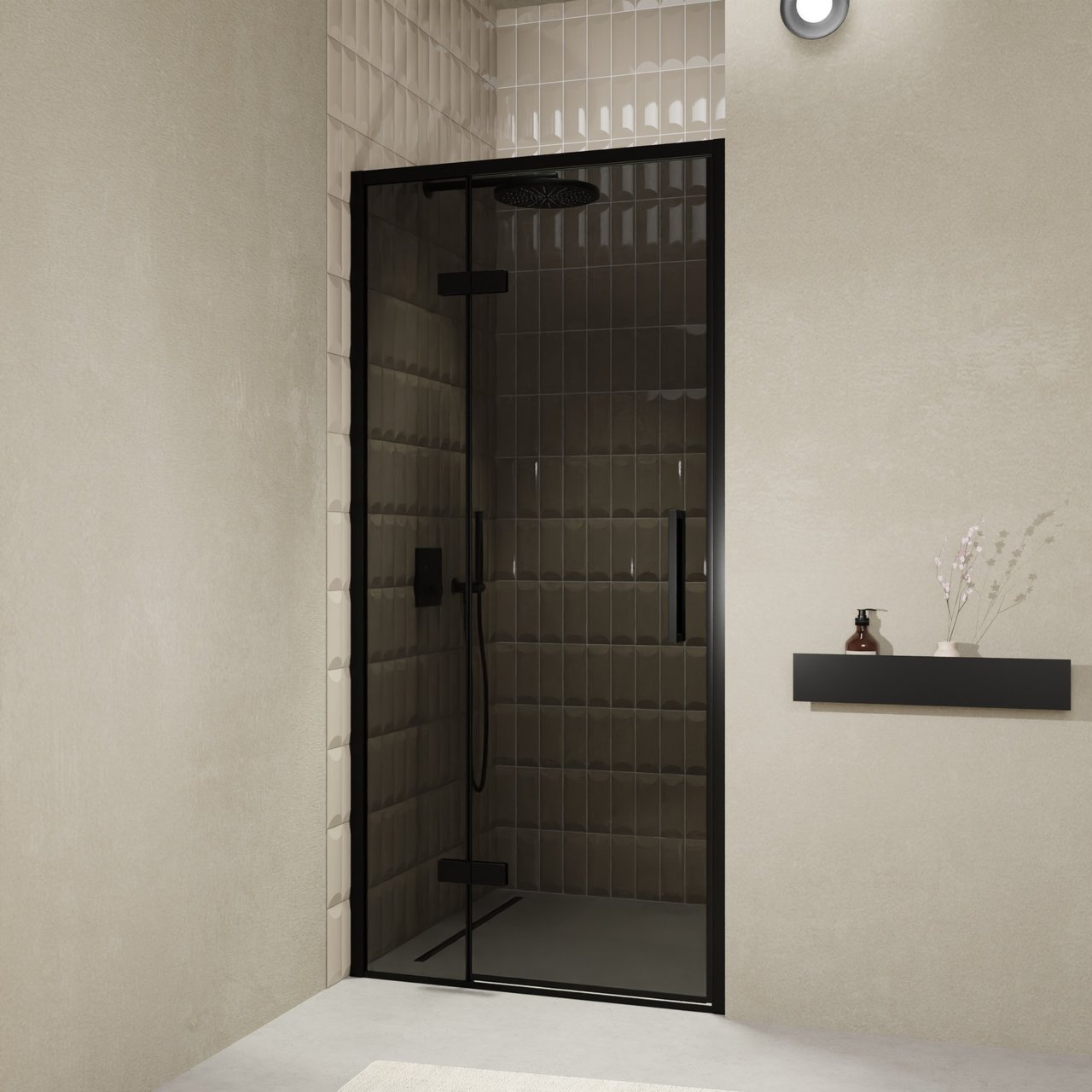 Balmani Senses Design douche draaideur links 100 cm x 210 cm Rookglas, Zwarte profielen