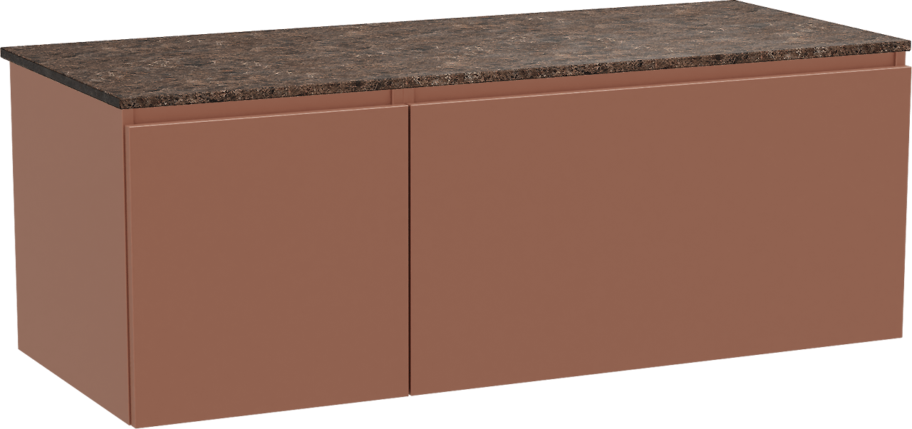 Balmani Sfera zwevend badmeubel 135 x 55 cm cotto met Stretto enkel of dubbel wastafelblad in marmer dark emperador