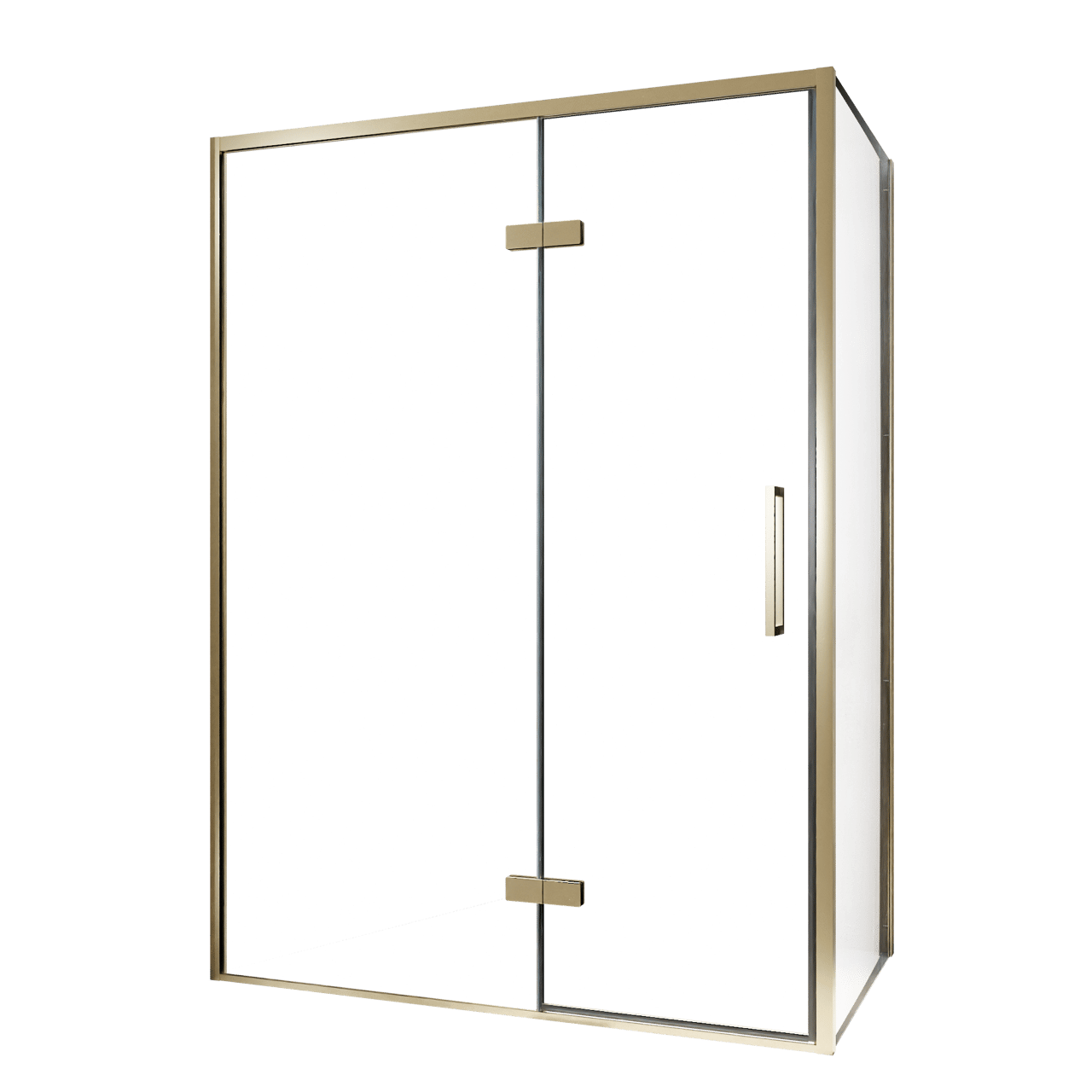 Balmani Senses Design douchecabine met linkse draaideur en vaste zijwand, 140 x 70 cm, Helder glas, Brushed Champagne Gold profielen, met coating