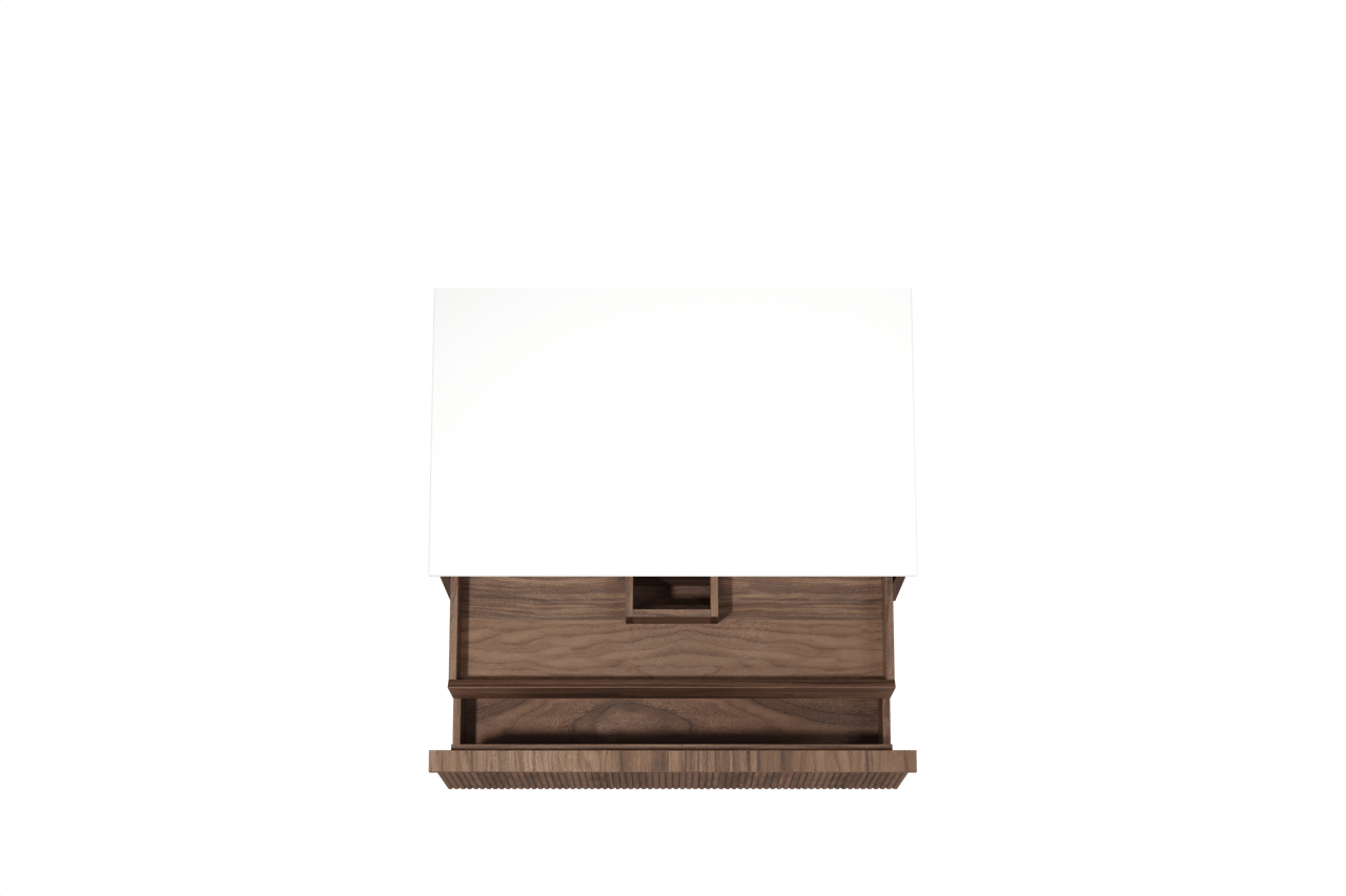 Balmani Forma zwevend badkamermeubel 90 x 55 cm amerikaanse notelaar met Stretto enkel tablet in solid surface mat wit, Verticale symmetrische rechte ribbel