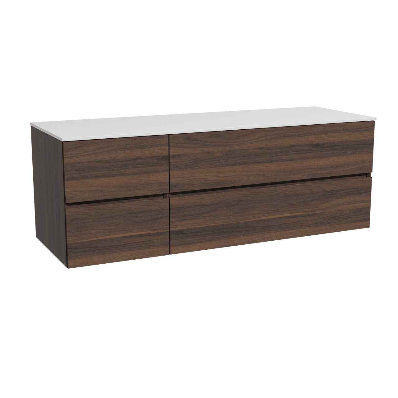 Storke Edge zwevend badkamermeubel 150 x 52 cm notelaar met Tavola enkel of dubbel tablet in solid surface mat wit