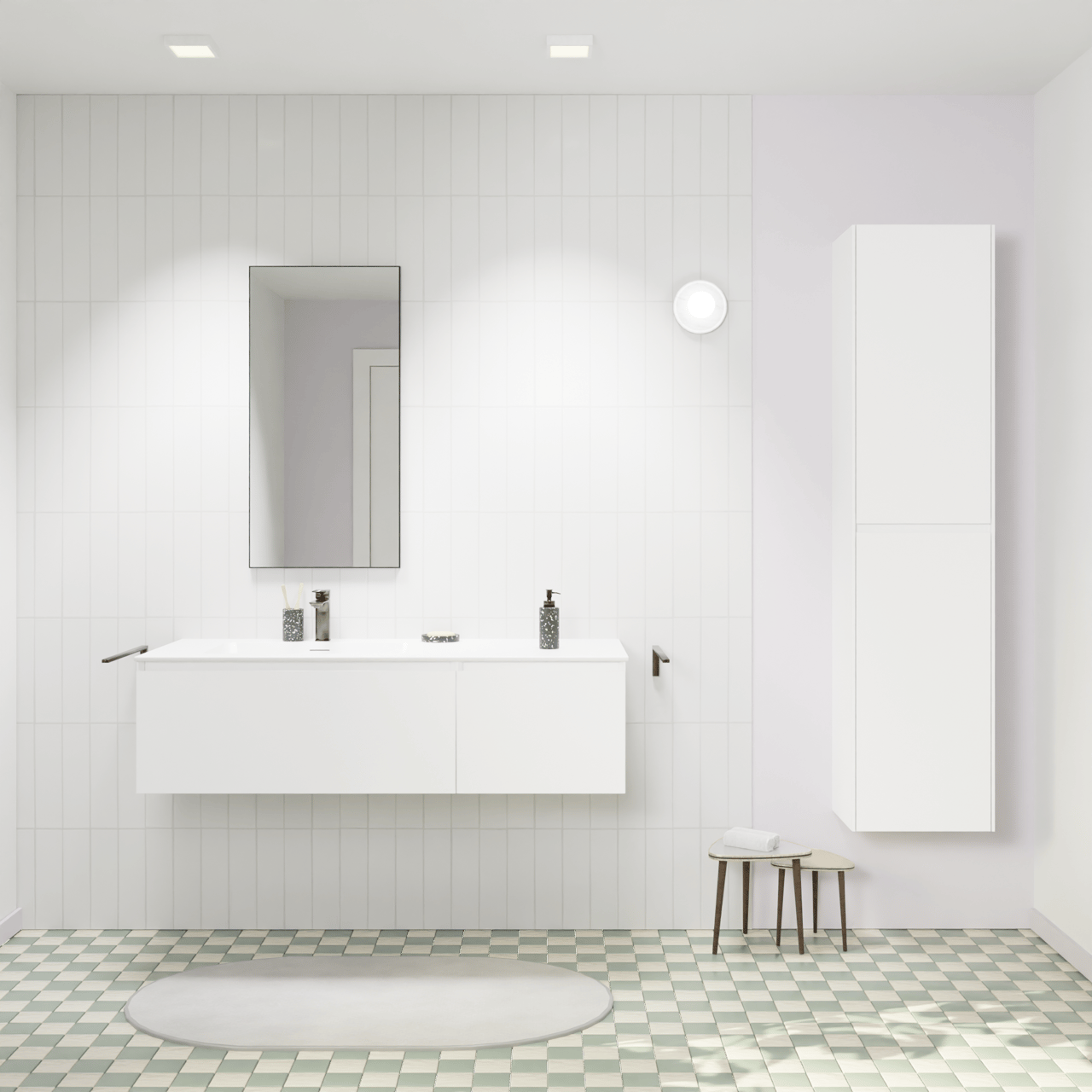 Storke Edge meuble salle de bains suspendu 130 x 52 cm blanc mat avec Mata plan vasque asymétrique à gauche en solid surface blanc mat