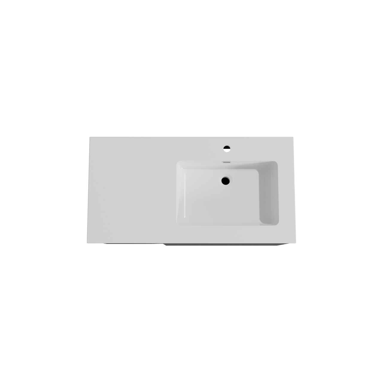 Storke Edge meuble salle de bains suspendu 100 x 52 cm noir mat avec Diva plan vasque asymétrique à droite en marbre composite blanc brillant