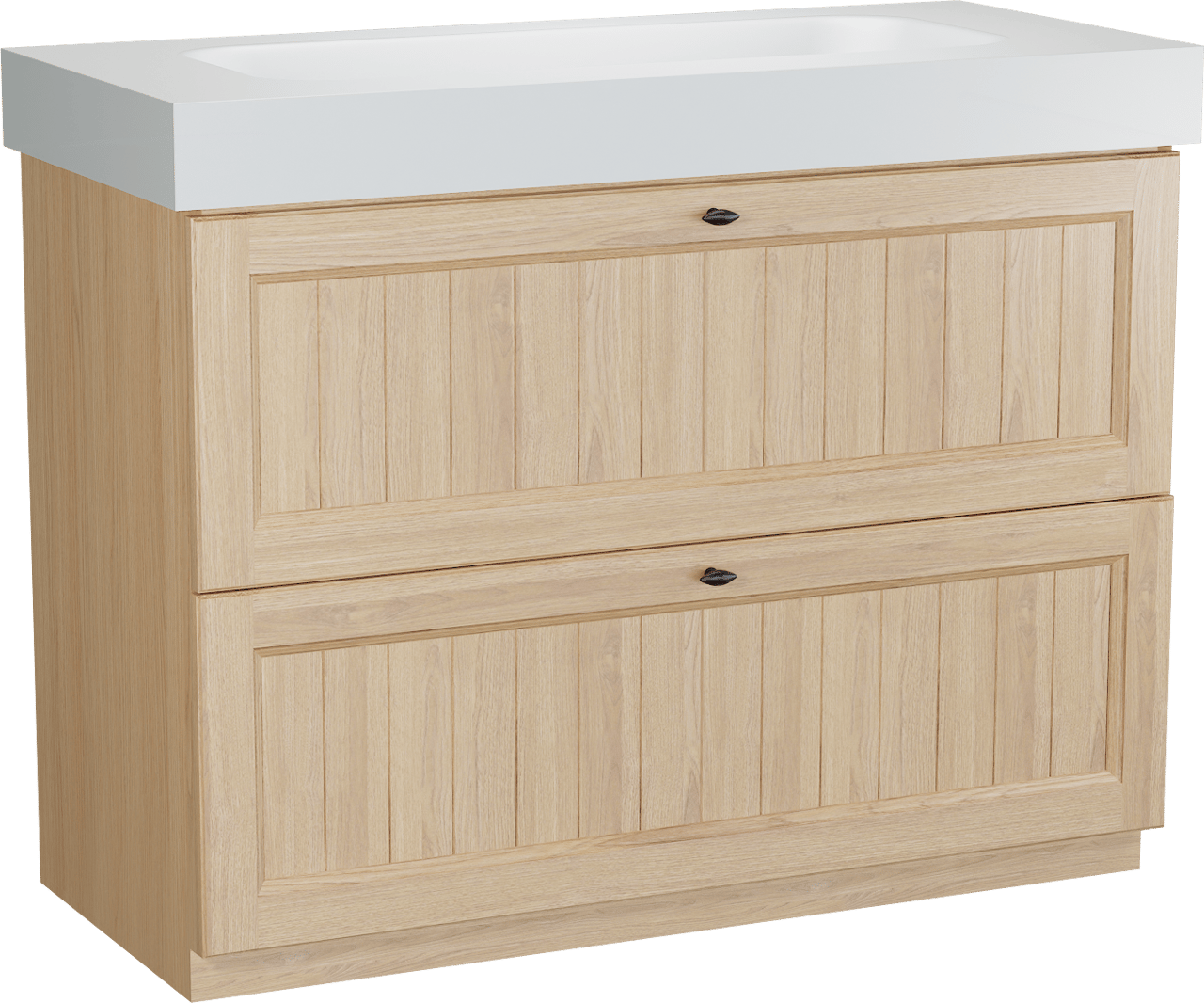 Balmani Lemon staand badmeubel 120 x 55 cm, fineer naturel eiken met Arcato enkele wastafel voor 2 kraangaten in mat wit