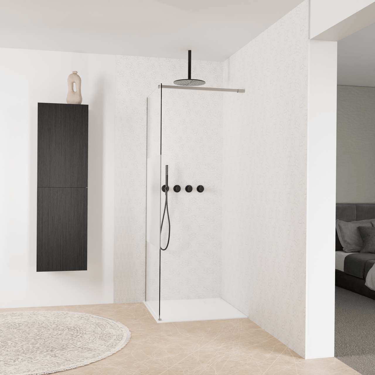 Balmani Modular inloopdouche: 80 x 200 cm, Helder glas met matte strook met coating, Brushed Inox profielen