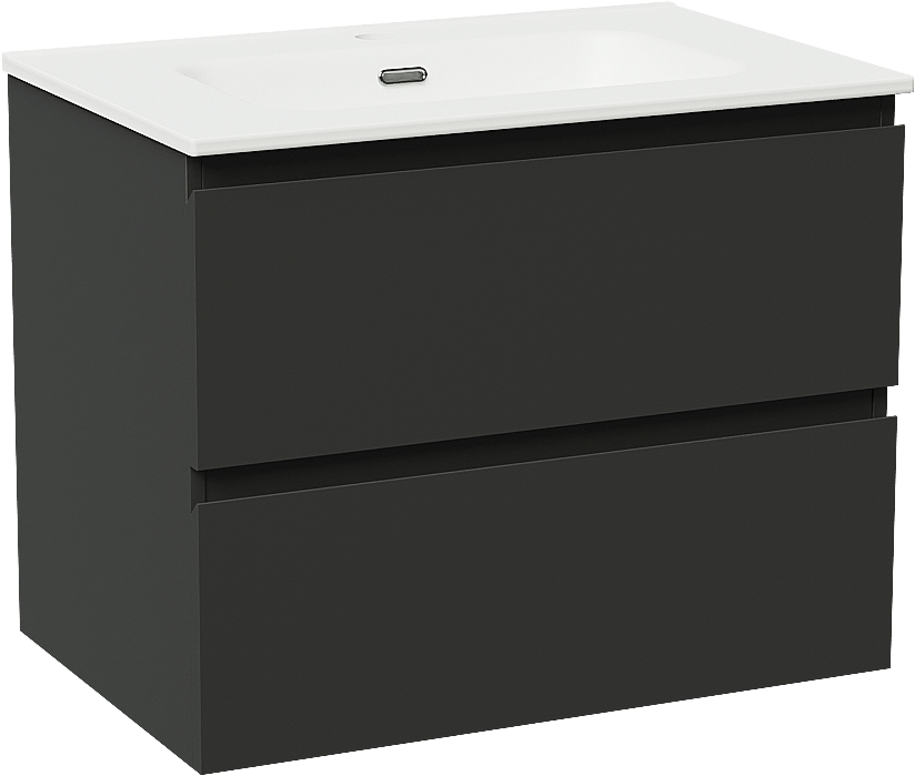 Linie Lado meuble salle de bains suspendu 70 x 46 cm noir mat avec Baro plan simple en porcelaine blanc mat