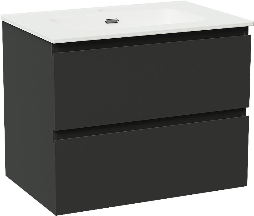 Linie Lado zwevend badkamermeubel 70 x 46 cm mat zwart met Baro enkele wastafel in porselein mat wit