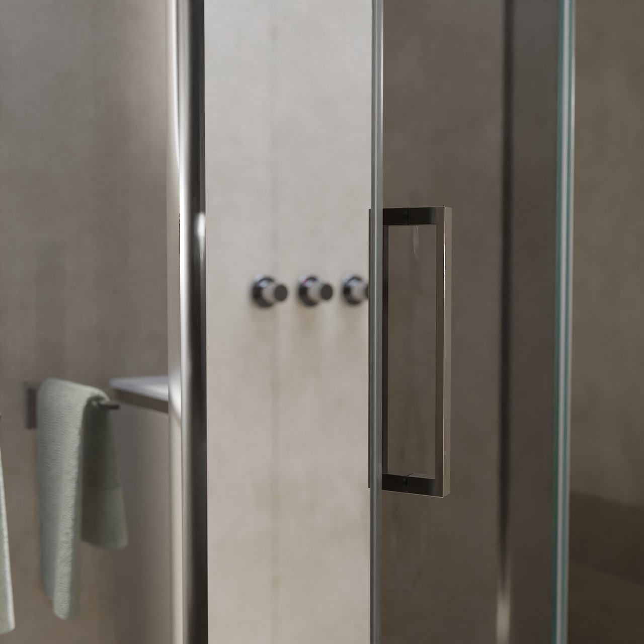 Balmani Senses Design douche en coin avec porte pivotante à droite et paroi latérale fixe, 140 x 90 cm, Miroir Reflex, Profil chrome