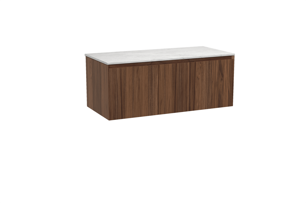 Balmani Idra zwevend badmeubel 120 x 55 cm notenhout met Stretto enkel of dubbel wastafelblad in marmer carrara