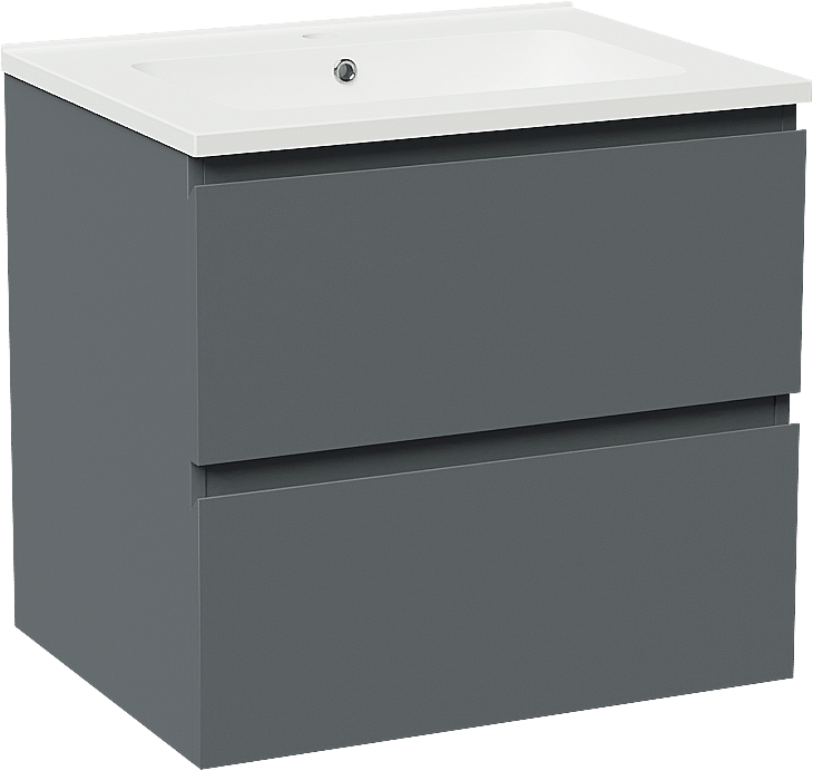 Linie Lado hängendes Möbelstück Set: 60 x 46 cm, Anthrazitblau, mit Vano Einzelwaschtisch, Marmorkomposit Weiß matt