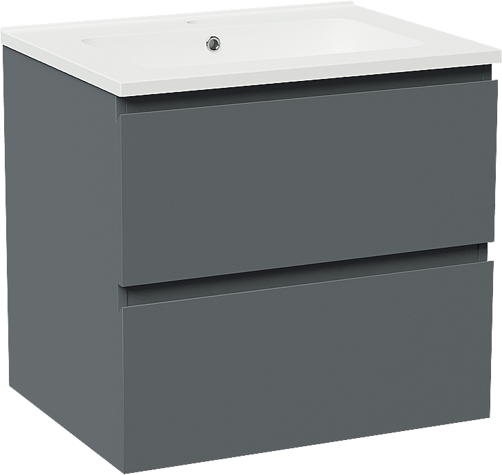 Linie Lado zwevend badkamermeubel 60 x 46 cm blauw antraciet met Vano enkele wastafel in composietmarmer mat wit