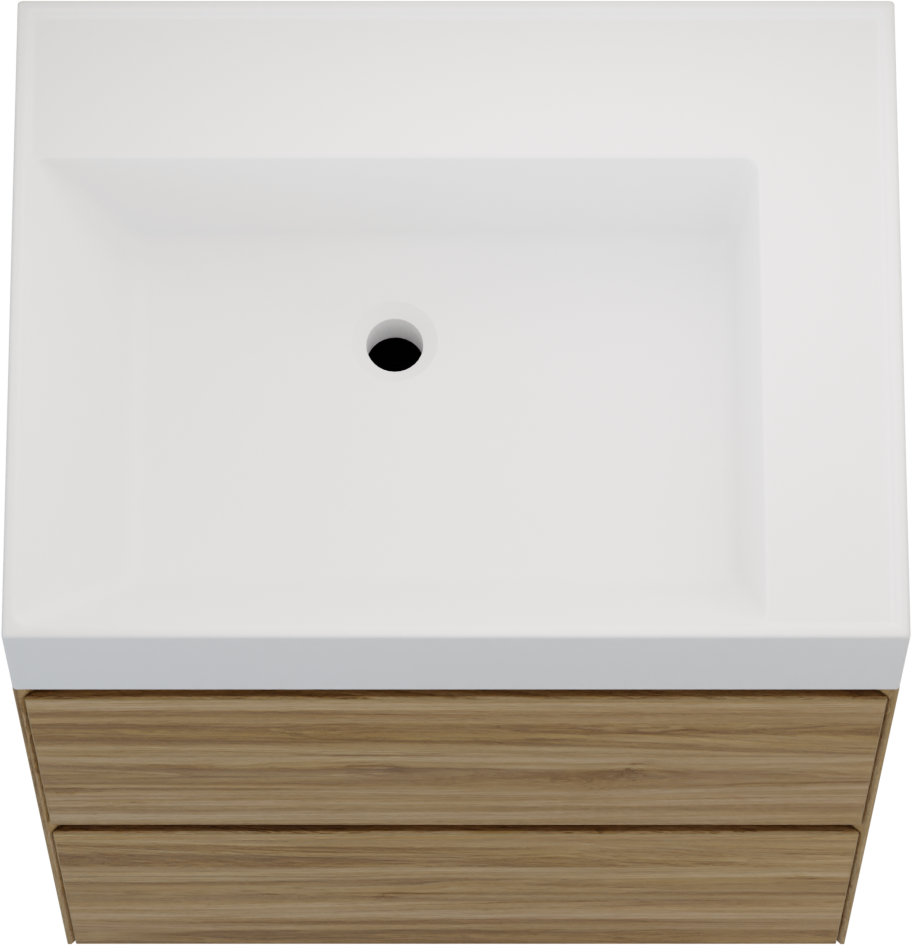 Balmani Mitra Compact hängendes Möbelstück Set: 60 x 46 cm, Wildeiche, mit Argila Waschtisch links Marmorkomposit Weiβ matt