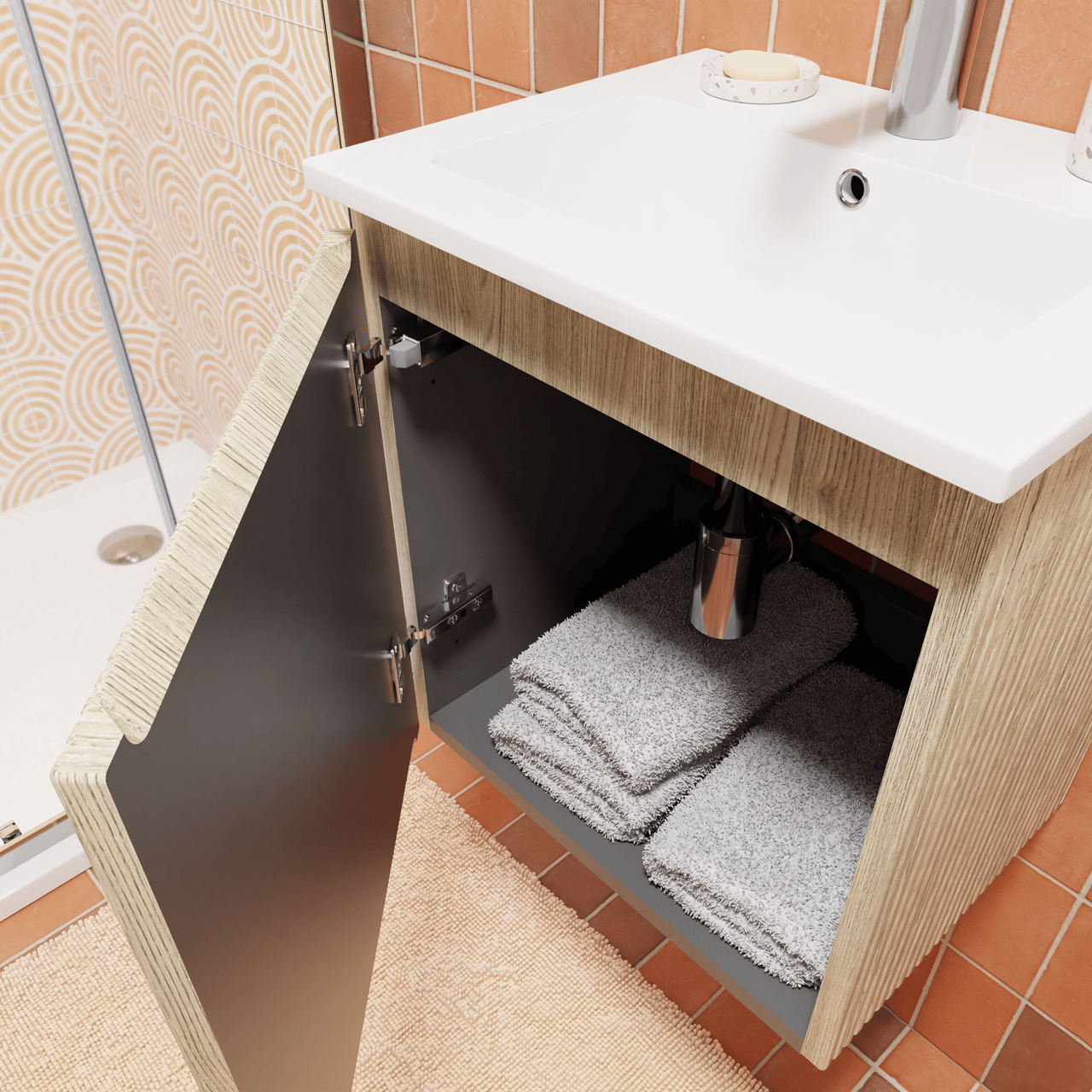 Storke Ribs meuble sous-lavabo suspendu 45 x 35 cm chêne brut