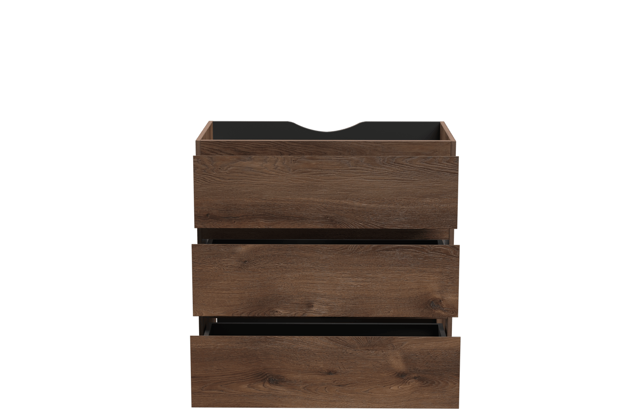 Linie Lado stehender Waschbeckenunterschrank: 80 x 46 cm, braune Eiche, 3 Schubladen