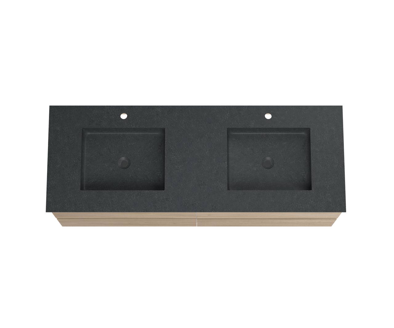 Balmani Lucida zwevend badkamermeubel 150 x 55 cm verweerde eik met Tablo Facetta dubbele wastafel in verzoete graniet
