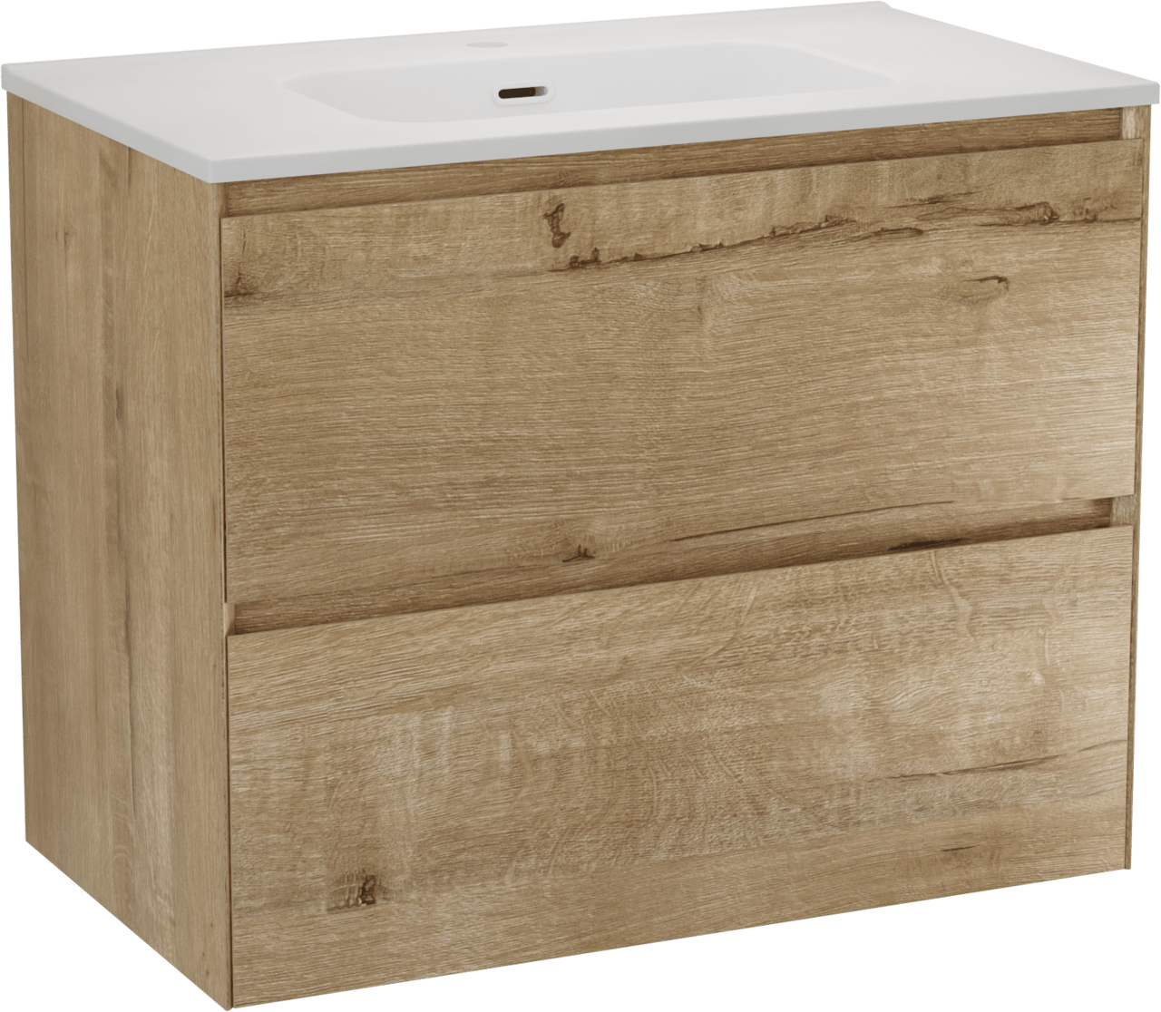 Balmani Mitra Compact hängendes Möbelstück Set: 80 x 46 cm, Eiche Rau, mit Nostra Einzelwaschtisch Keramik Weiβ matt