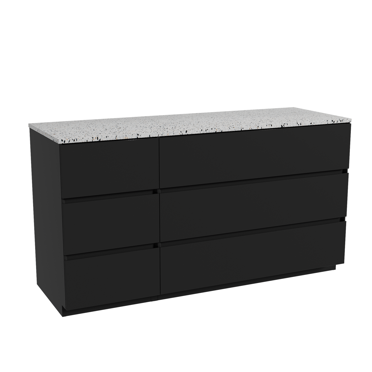 Storke Edge meuble salle de bains à poser 150 x 52 cm noir mat avec Tavola tablette simple ou double en blanc/noir mat terrazzo