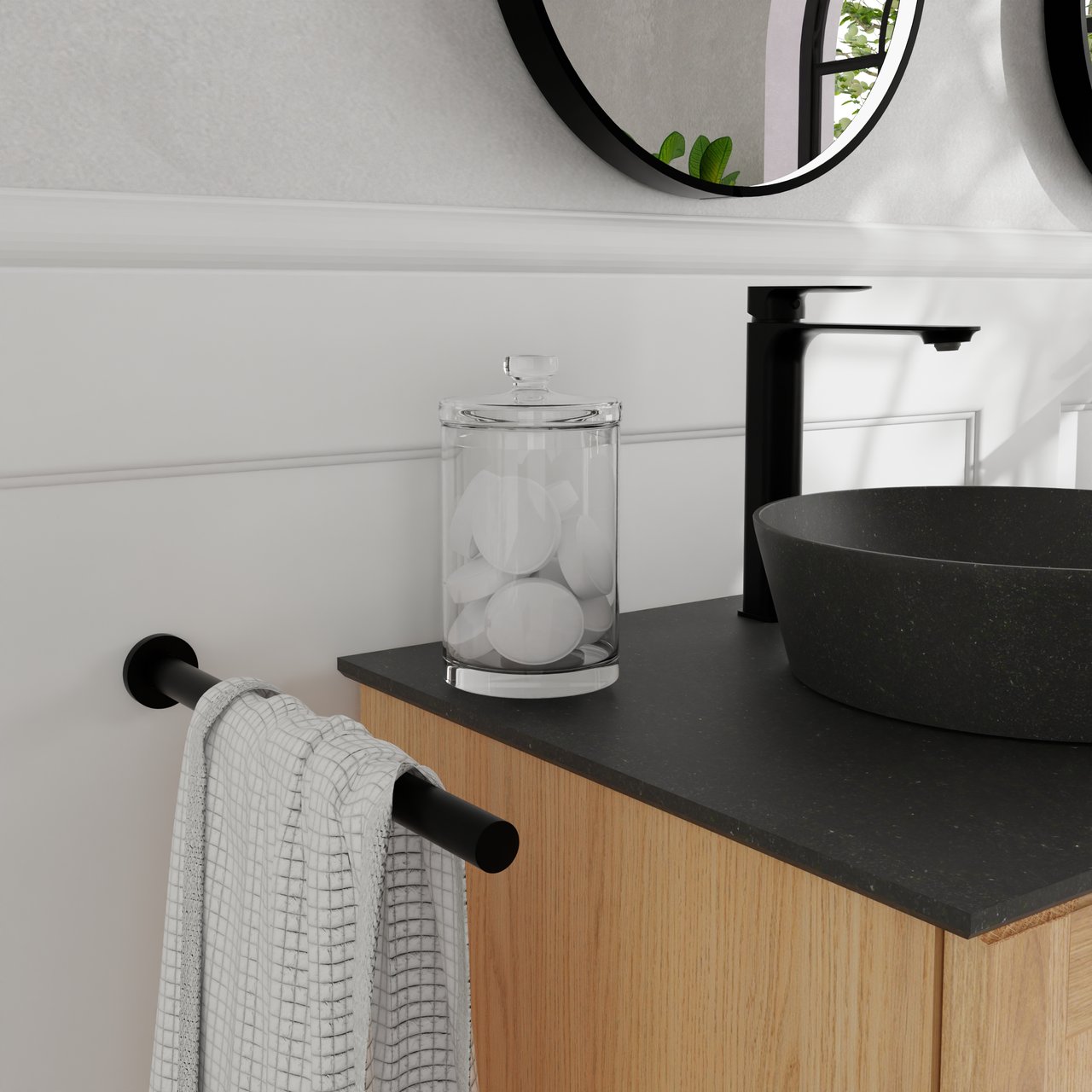 Blaufoss Noma Tube porte-serviette simple Noir Mat 41 cm