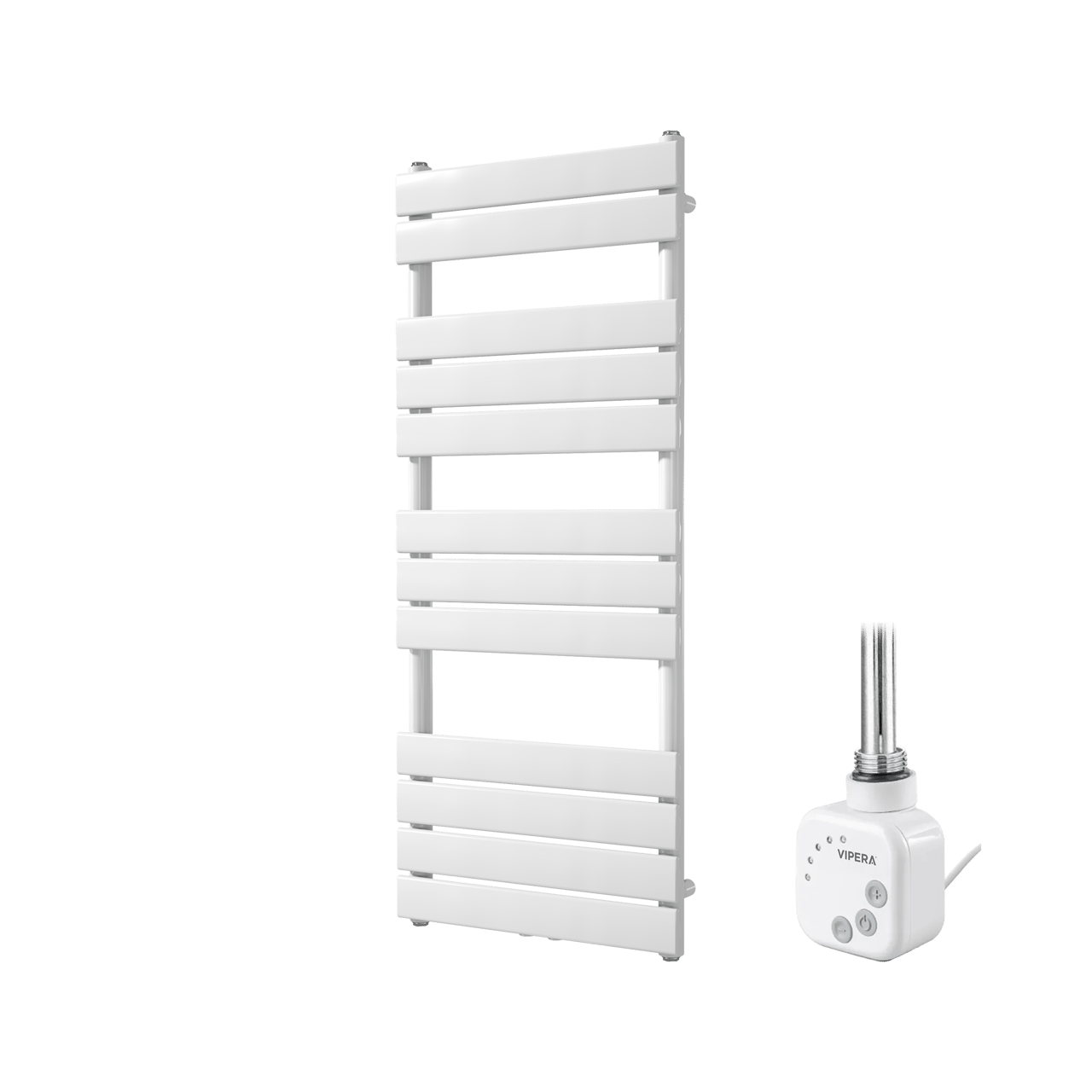 Vipera Vulcan enkele handdoekradiator 50 x 120 cm elektrische verwarming glanzend wit zij- en middenaansluiting 500W, weerstand inbegrepen