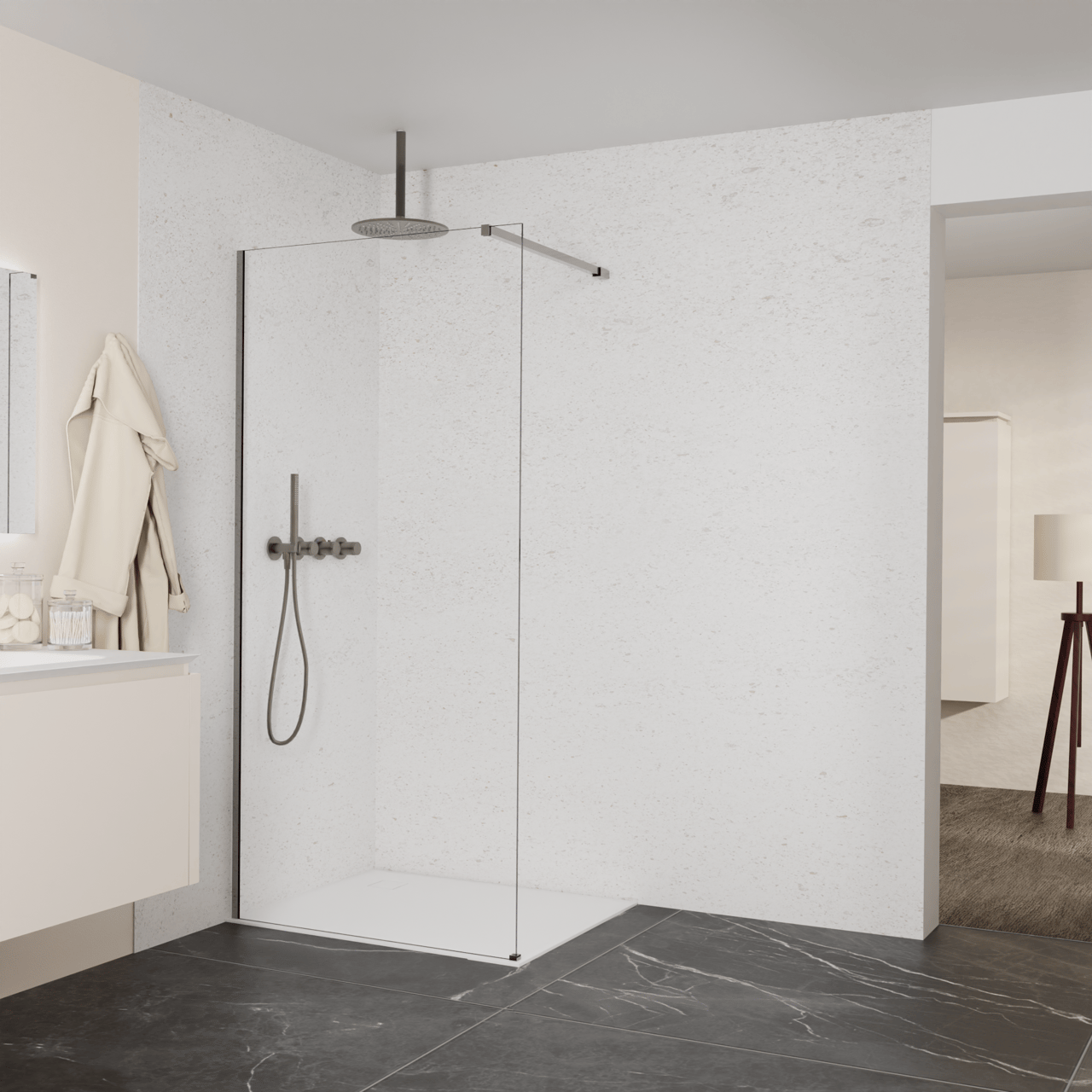 Balmani Modular Walk-In Dusche: 100 x 200 cm, Klarglas, Profil Brushed GunMetal
