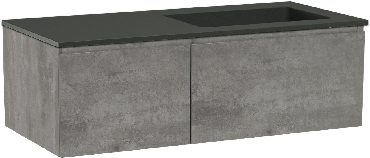 Storke Edge meuble salle de bains suspendu 110 x 52 cm béton gris foncé avec Scuro plan vasque asymétrique à droite en quartz noir mat