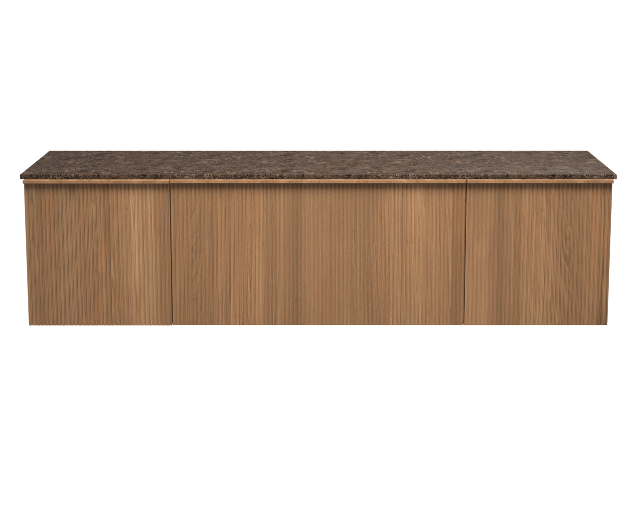 Balmani Forma zwevend badmeubel 180 x 55 cm teakhout met Stretto enkel of dubbel wastafelblad in marmer dark emperador, Verticale symmetrische rechte ribbel