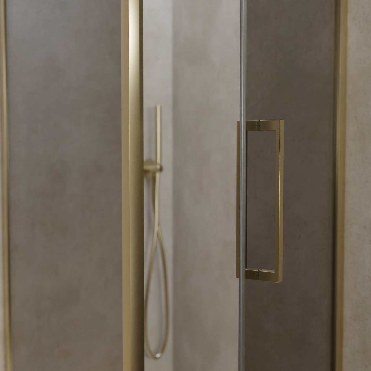 Balmani Senses Design douche en coin avec porte pivotante à droite et paroi latérale fixe, 90 x 90 cm, Miroir Reflex, Profil Brushed Champagne Gold, coating inclus, coating inclus