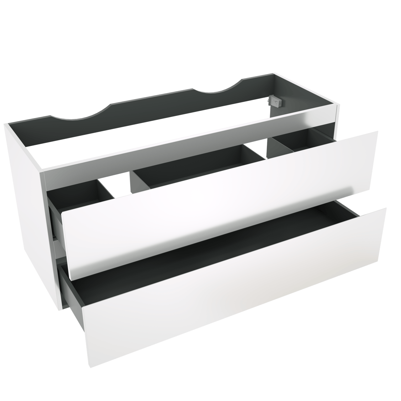 Linie Lado meuble sous-lavabo suspendu 120 x 46 cm Blanc Brillant 2 tiroirs 2 découpés de siphon