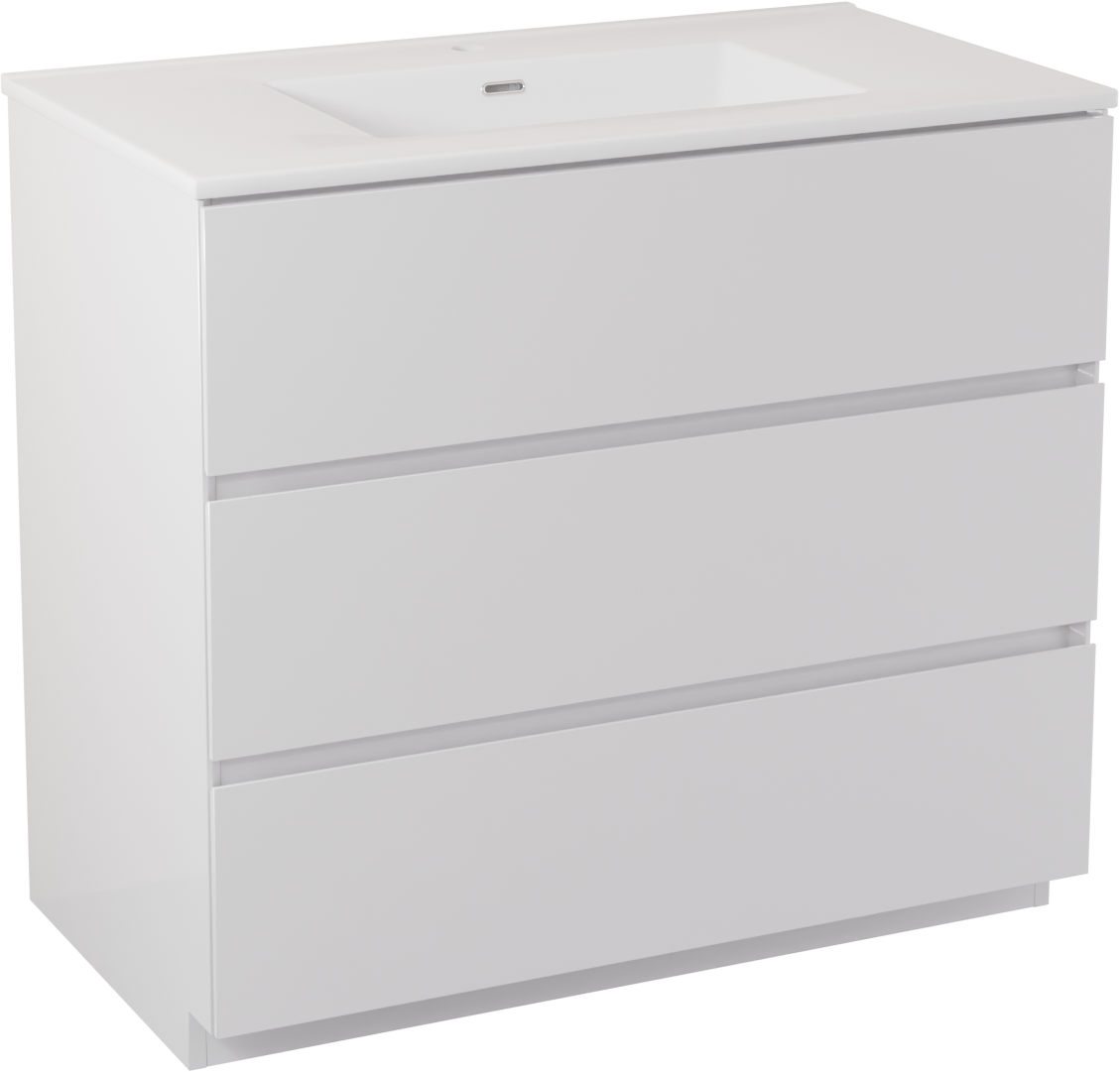 Storke Edge staand badkamermeubel 95 x 52 cm glanzend wit met Kera enkele wastafel in porselein glanzend wit, inclusief crepine