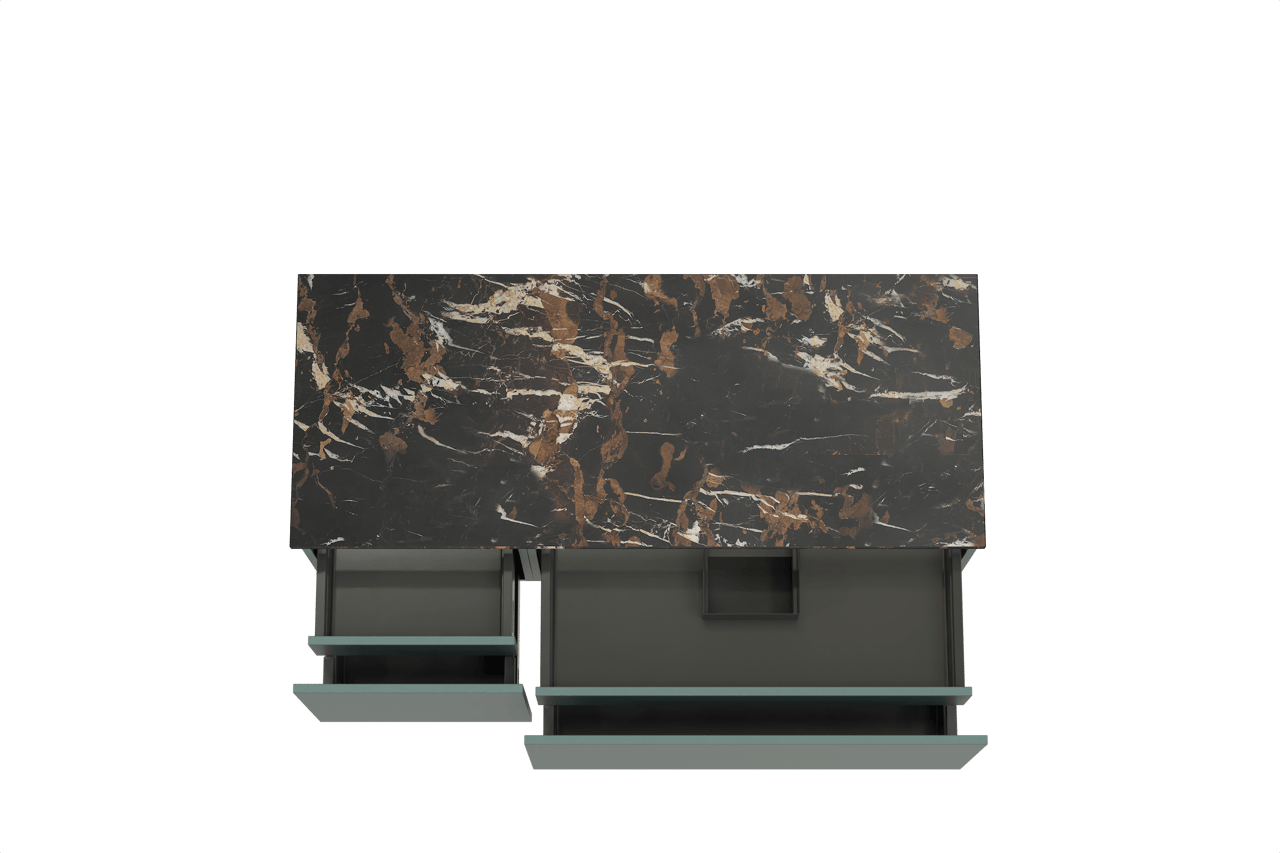 Balmani Sfera meuble salle de bains suspendu 135 x 55 cm forest avec Stretto tablette simple ou double en marbre portoro gold