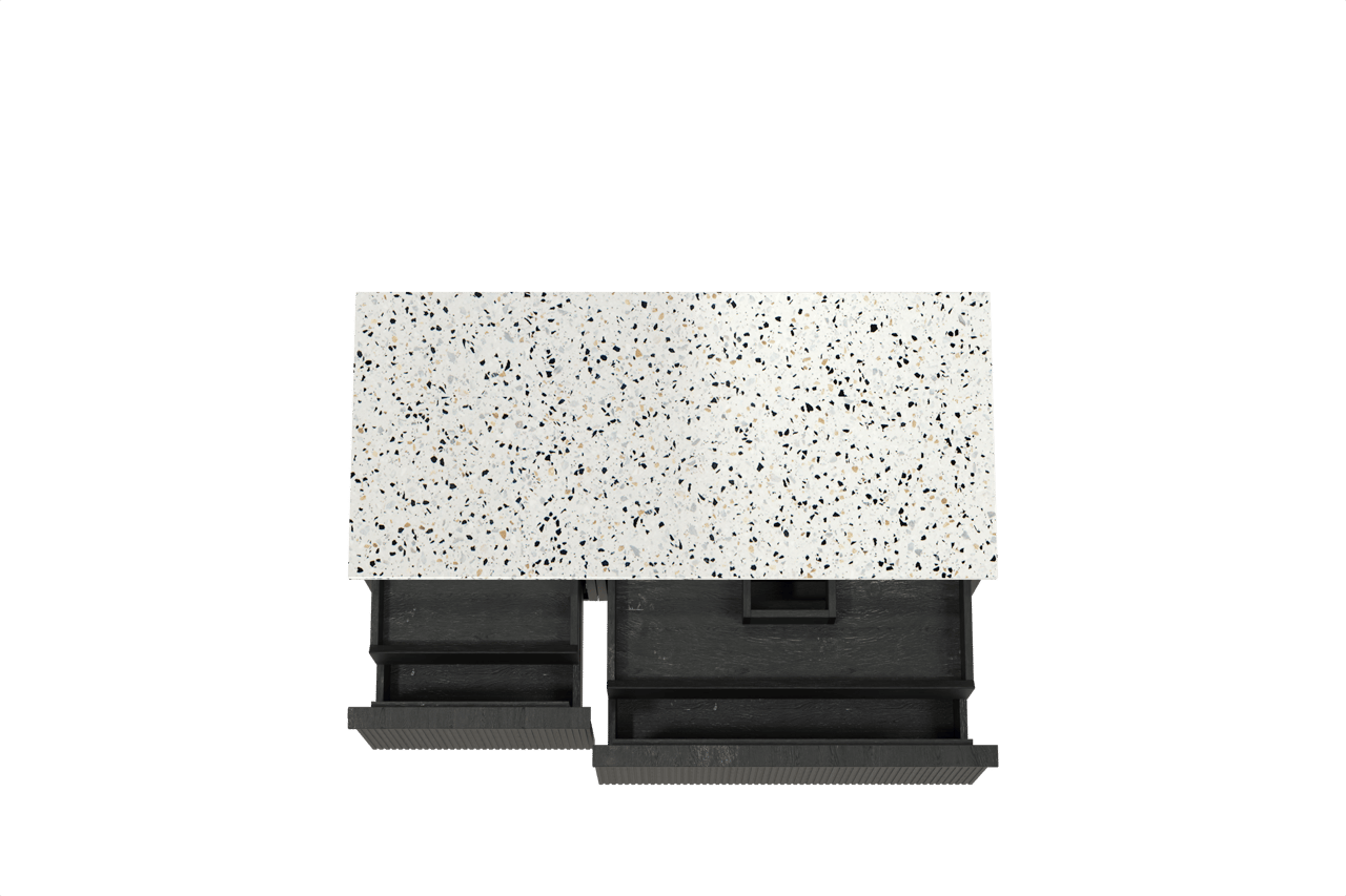 Balmani Forma meuble salle de bains suspendu 120 x 55 cm chêne noir avec Stretto tablette simple ou double en blanc/noir mat terrazzo, Nervure droite symétrique verticale