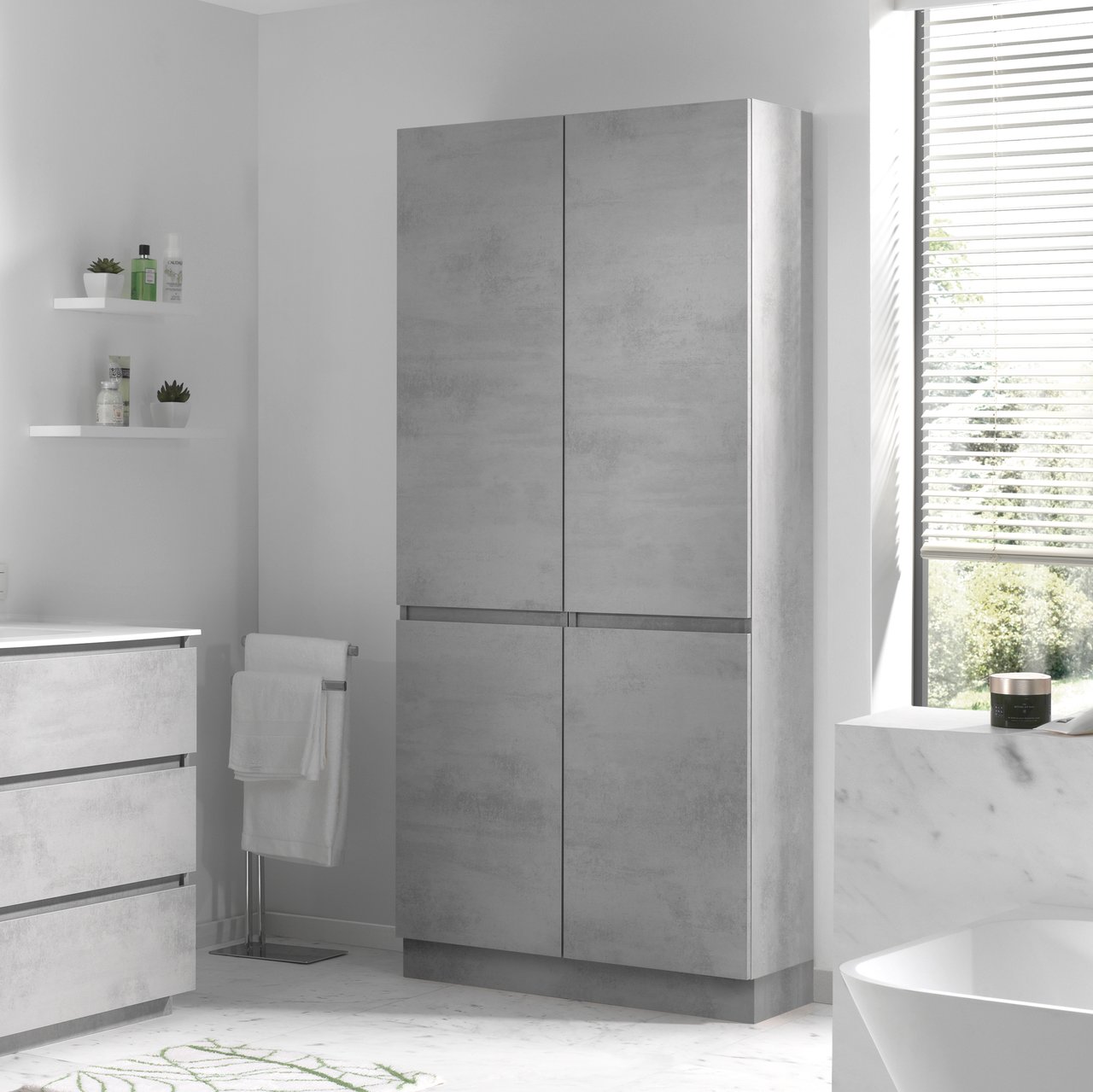 Balmani Lucida staande badkamerkast rechts beton zilvergrijs 45 x 35 x 195 cm