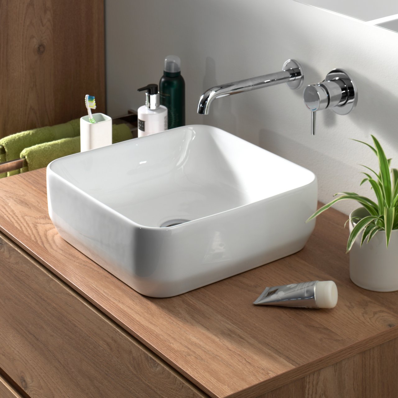 Luca Varess Messina waskom Glanzend Witte porselein vierkant 36 x 36 cm