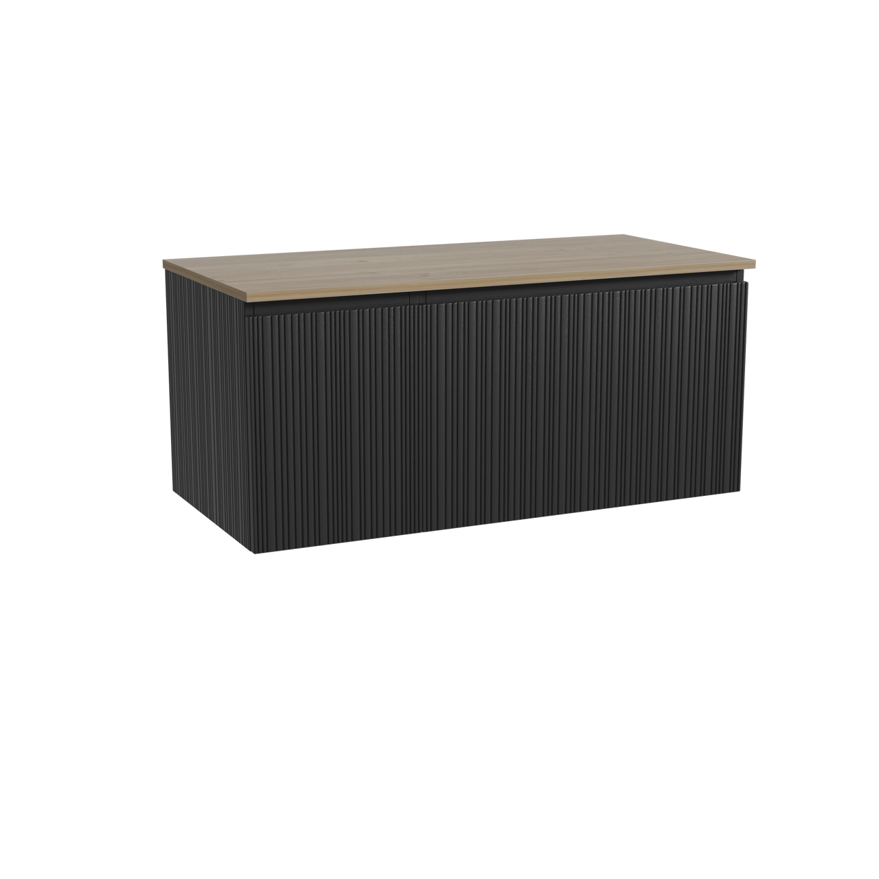 Storke Ribs zwevend badkamermeubel 110 x 52 cm zwarte eik met Panton enkel tablet in melamine ruwe eik, Verticale asymmetrische rechte ribbel