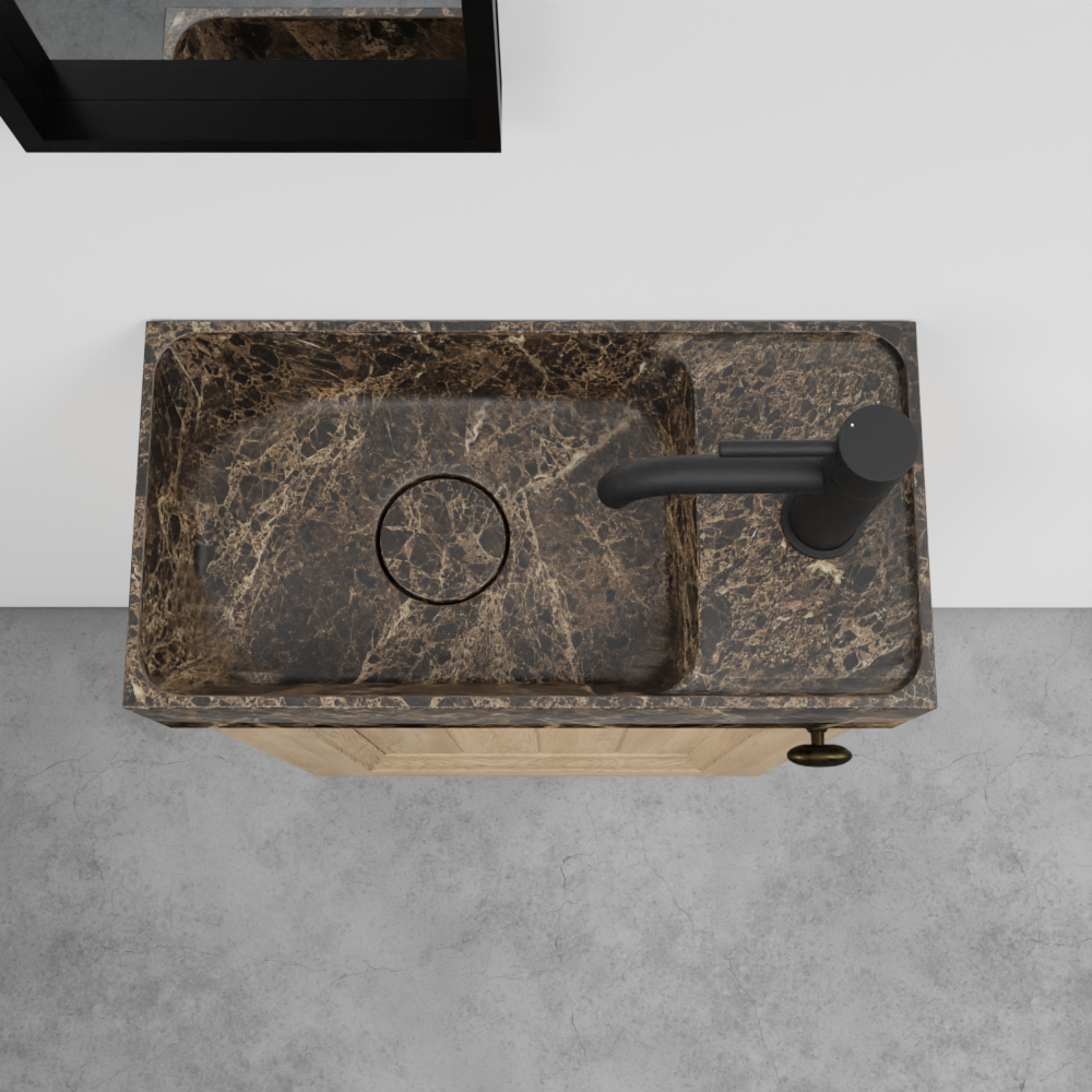 Balmani Lemon zwevend toiletmeubel 42 x 21 cm verweerde eik met Dama wastafel in Dark Emperador marmer