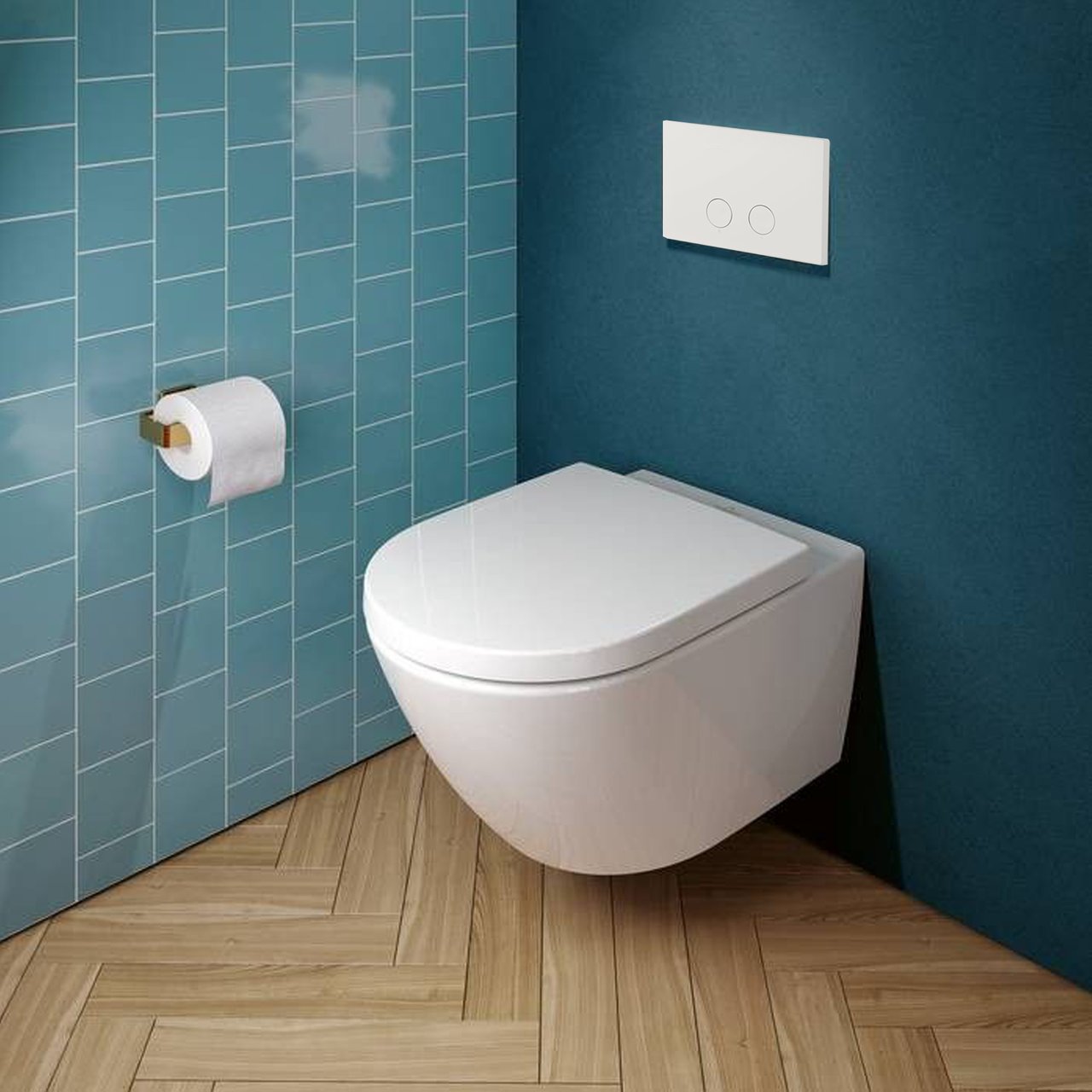 Villeroy & Boch Subway 3.0 hangtoilet glanzend wit randloos TwistFlush met Geberit Sigma inbouwspoelreservoir UP320 met Burda frame en bedieningspaneel