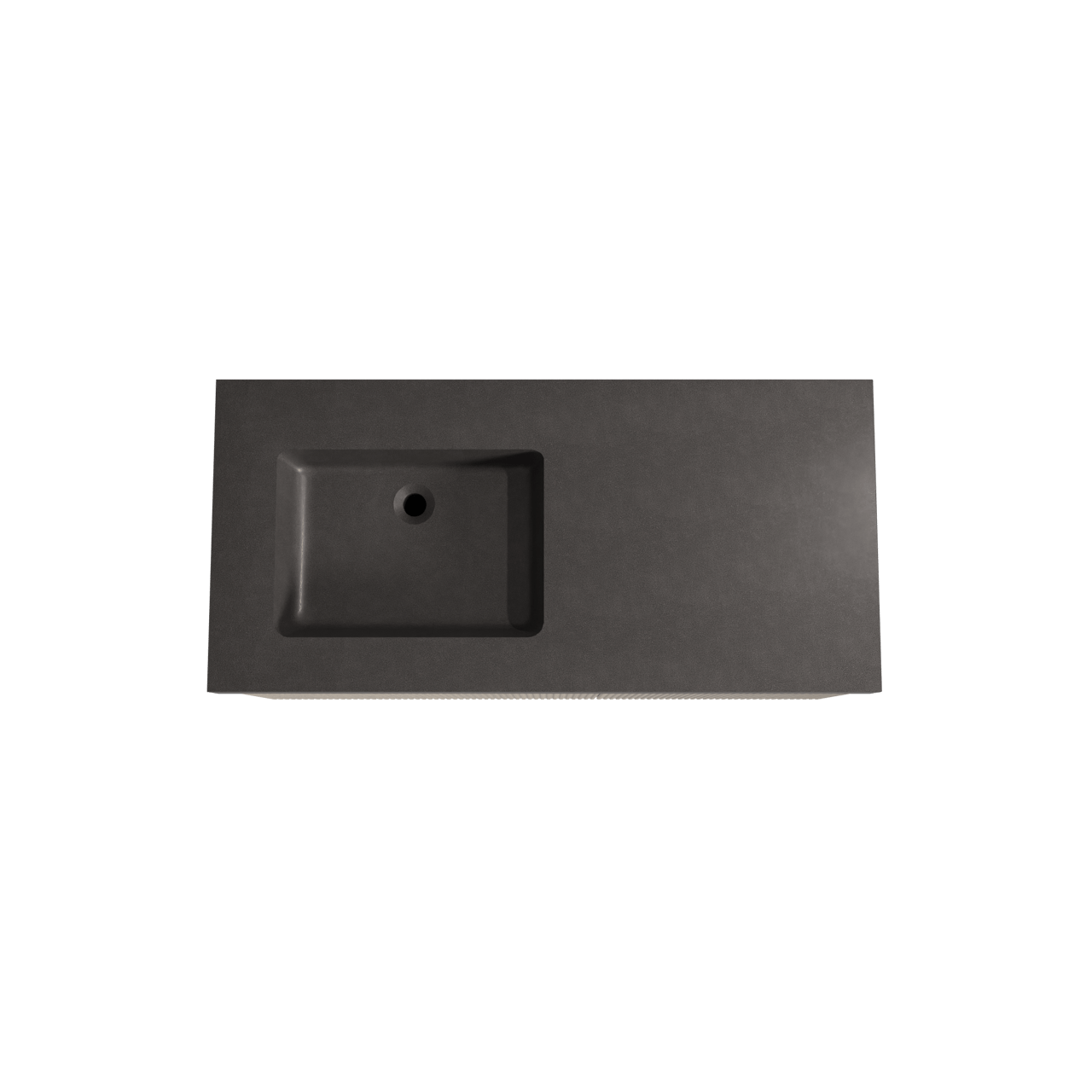 Storke Ribs meuble salle de bains suspendu 110 x 52 cm chêne brut avec Scuro High plan vasque asymétrique à gauche en quartz noir mat, Nervure droite symétrique verticale