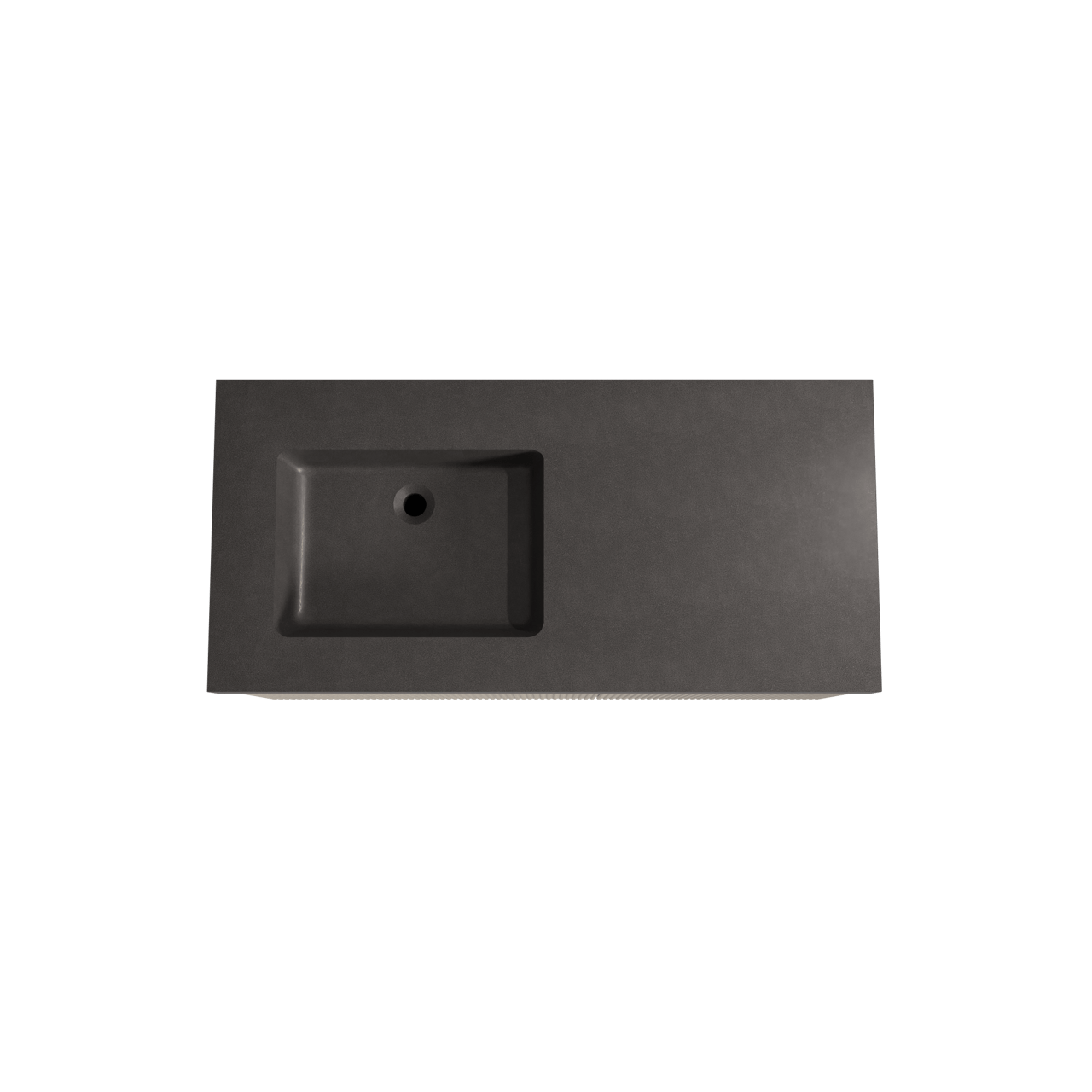 Storke Ribs meuble salle de bains suspendu 110 x 52 cm chêne brut avec Scuro High plan vasque asymétrique à gauche en quartz noir mat, Nervure droite symétrique verticale