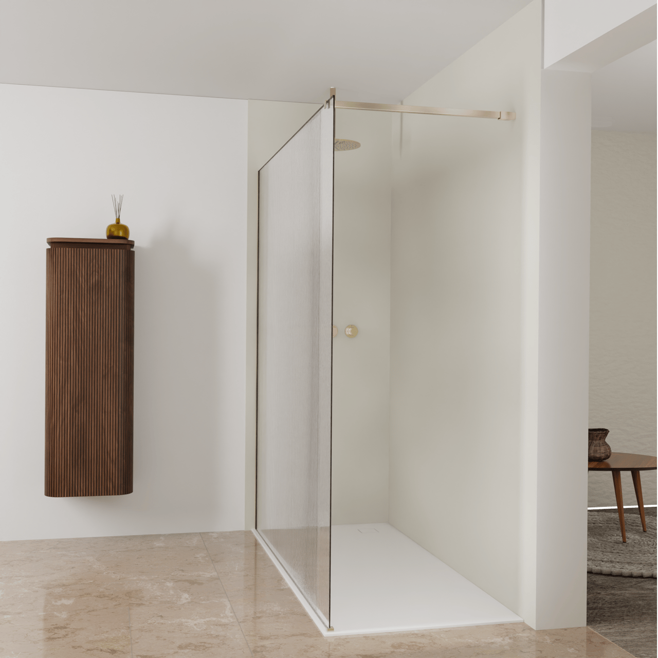 Balmani Modular Walk-In Dusche: 180 x 200 cm, Ribs, inklusive Coating, Profil Brushed Champagne Gold