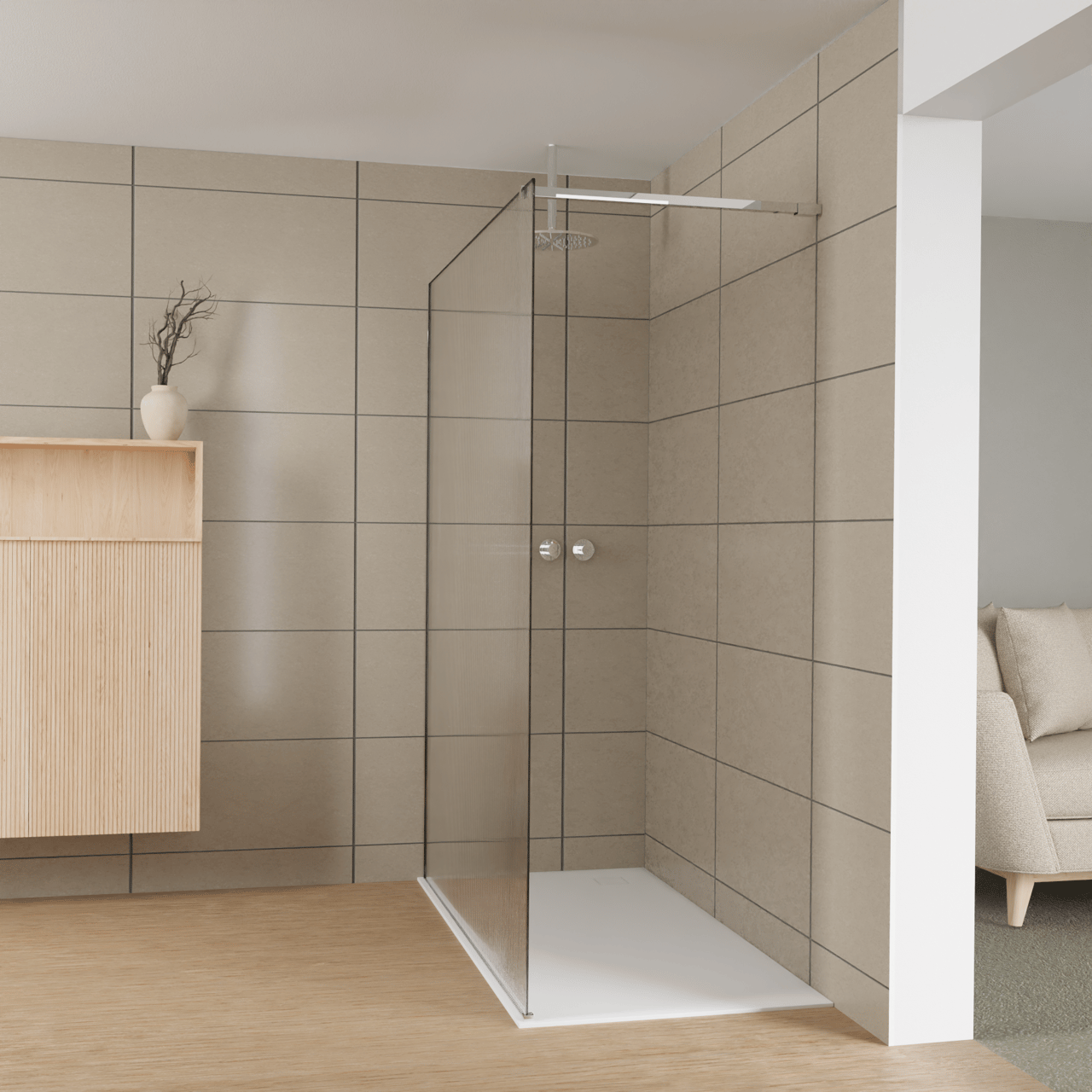 Balmani Modular inloopdouche: 160 x 200 cm, Ribs met coating, Glanzend chroom profielen