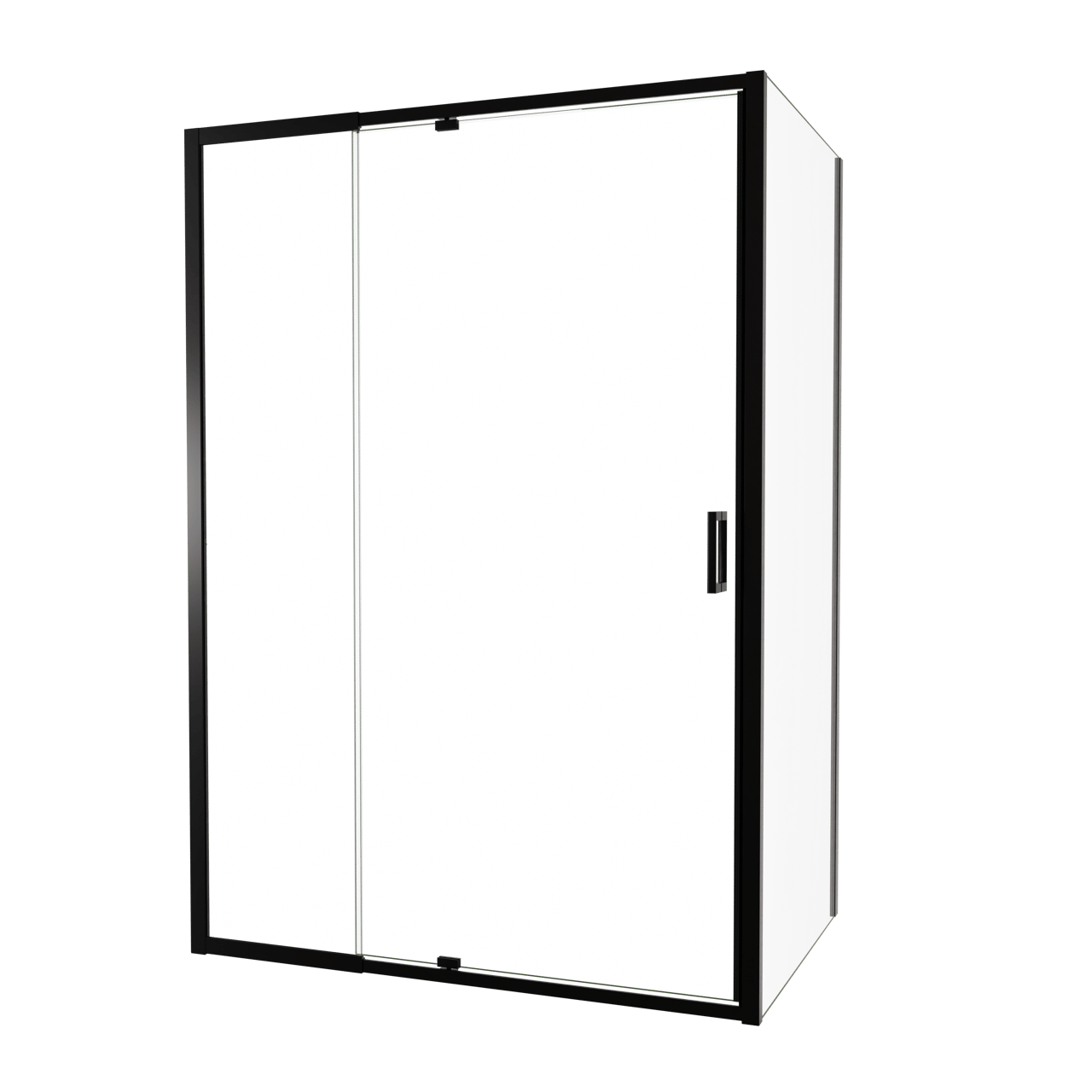 Luca Varess Vidor Telescope paroi d'angle avec porte pivotante et paroi latérale fixe 140 x 90 cm verre transparent profil noir mat