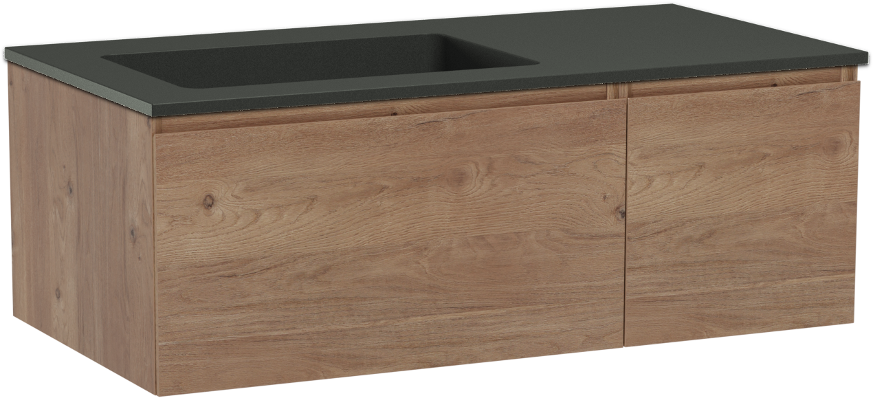 Storke Edge hängendes Möbelstück Set: 100 x 52 cm, Rohe Eiche, mit Scuro Waschtisch links, Quarz Schwarz matt