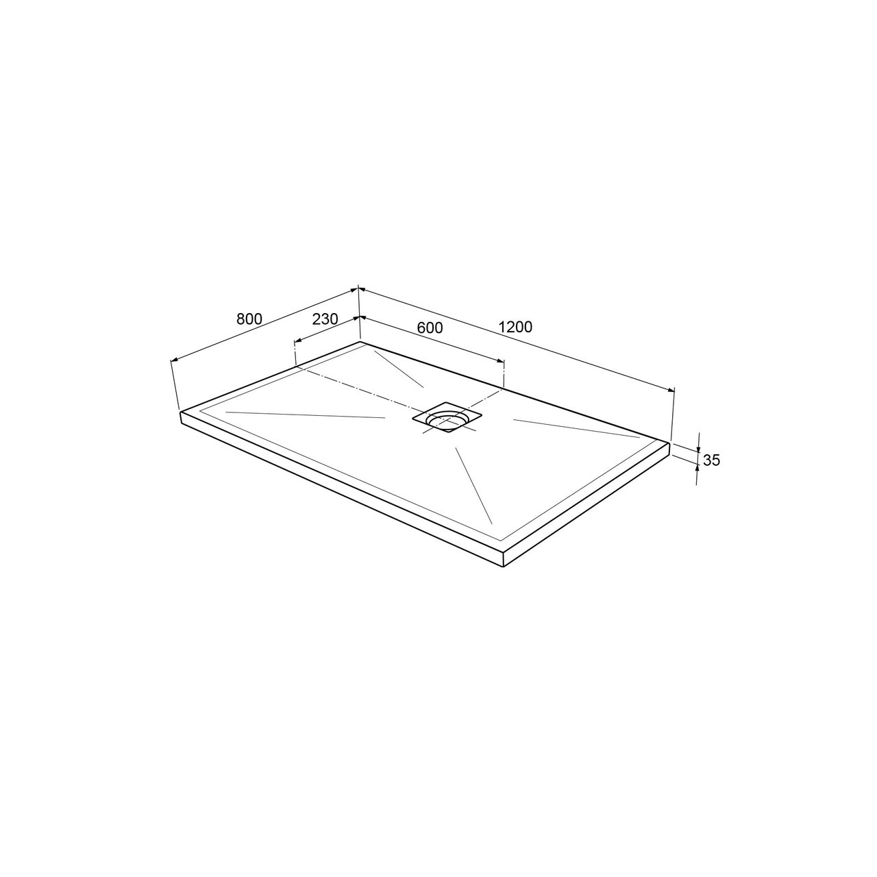 Linie Rumba Duschwanne: 120 x 80 cm, Acryl, Weiße Schieferstruktur, matt