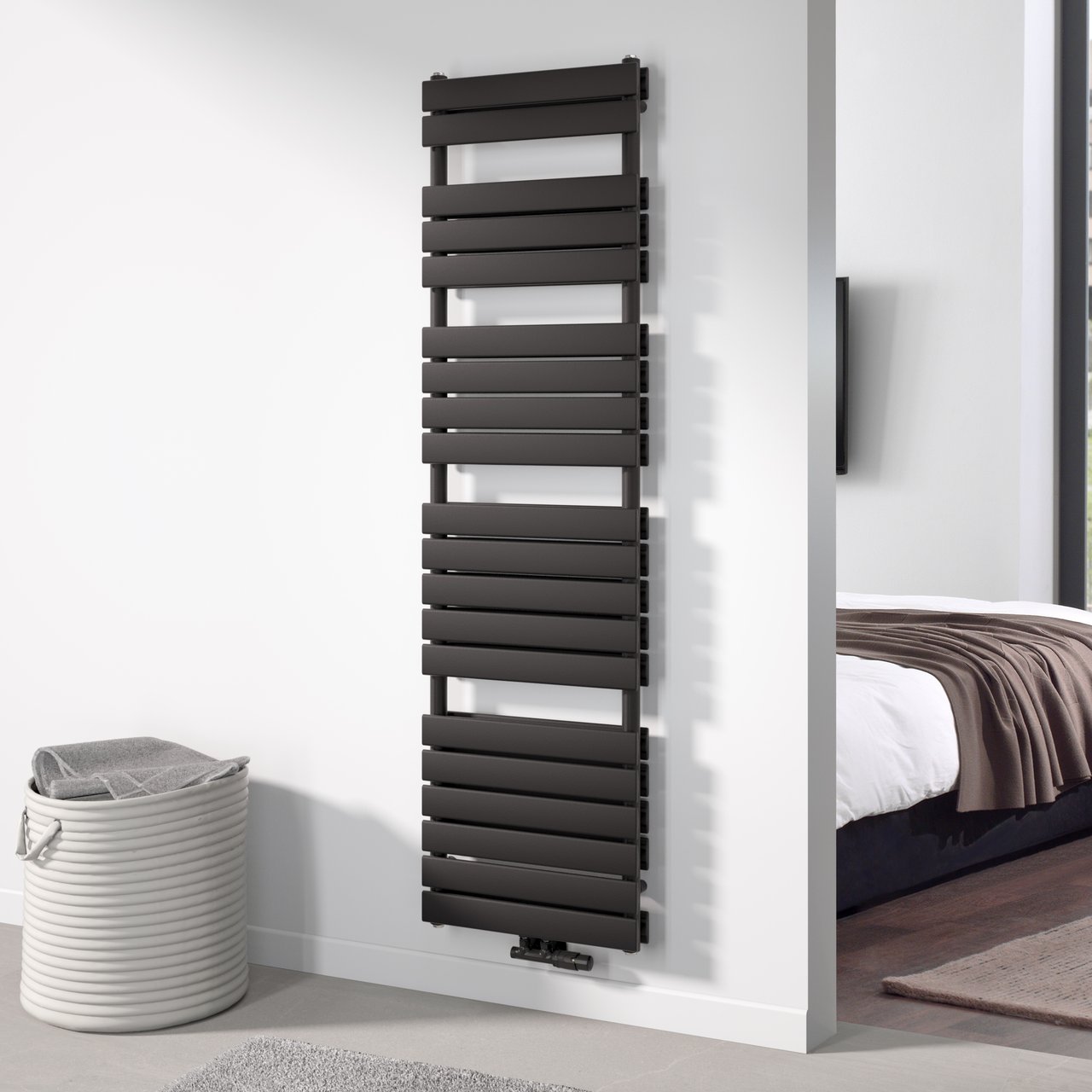 Vipera Vulcan sèche-serviettes double 50 x 183,5 cm chauffage central noir mat raccordements latéral et central possibles 1.608W